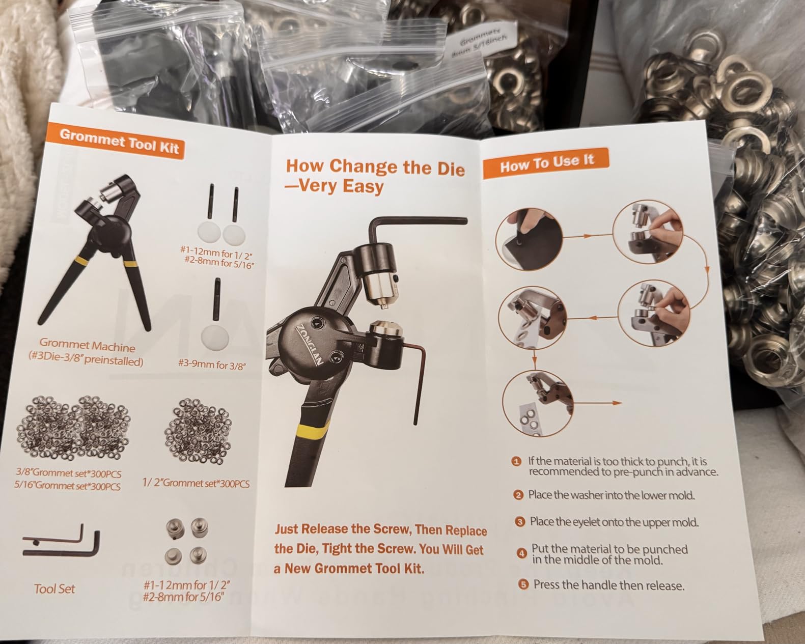 zonglan Heavy Duty Grommet Tool Kit of 1/2