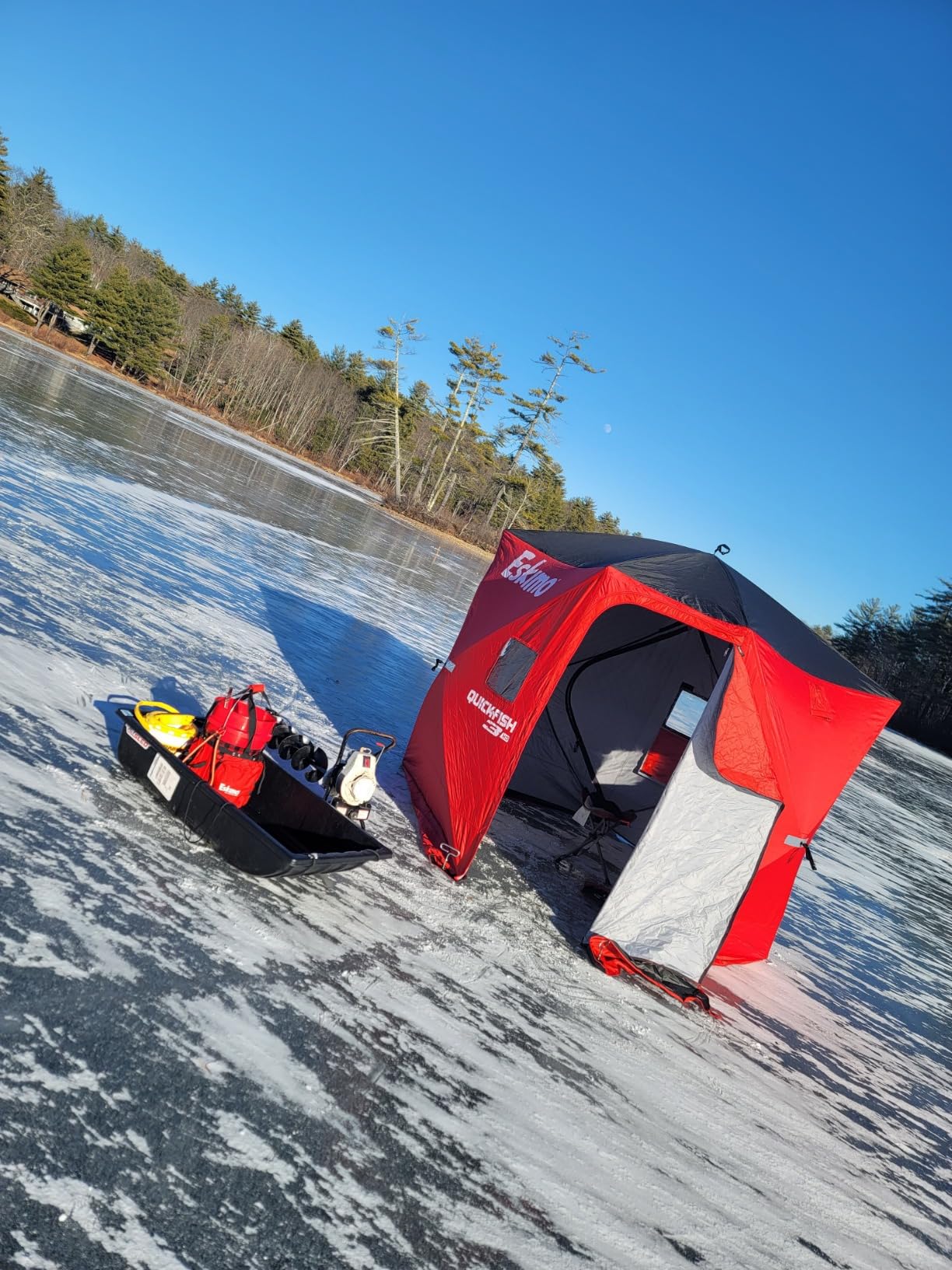 Eskimo QuickFish 3HD, Pop-Up Portable Shelter, No-Trip Door, Red/Black, Fully Insulated, Deluxe Ice Anchors, Three Person, Ice Fishing Shelter customer photo 2