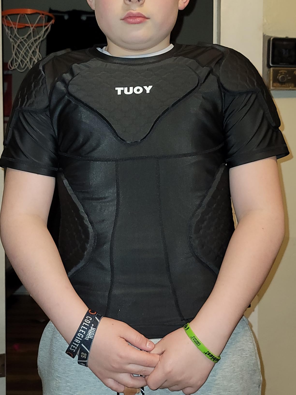 TUOY Men's Padded Compression Shirt Protective Shirt Rib Chest Protector for Football Paintball Baseball customer photo 2