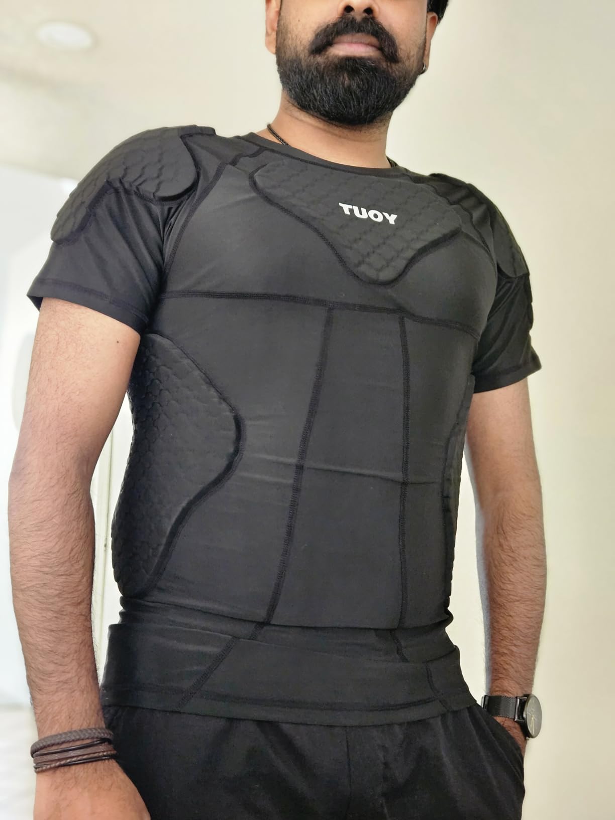 Men's Padded Shirt Football Chest Rib Protector Heart Sternum Guard Compression Shirt with Shoulder Back Rib Pads for Adult Football Basketball Baseball Softball Rugby customer photo 1