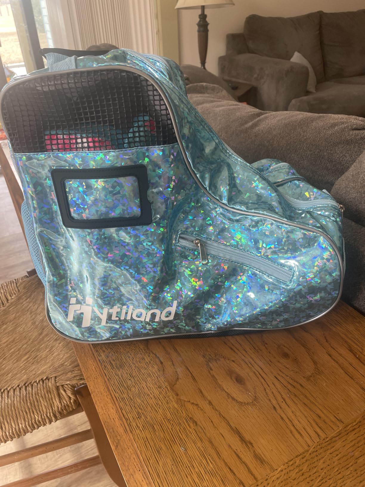 Roller Skate Bag for Inline Skates Ice Skates and Figure Skating Stylish Plain Holographic Fashion Design Spacious Big Capacity Breathable Mesh Waterproof Durable for Women and Youth customer photo 1