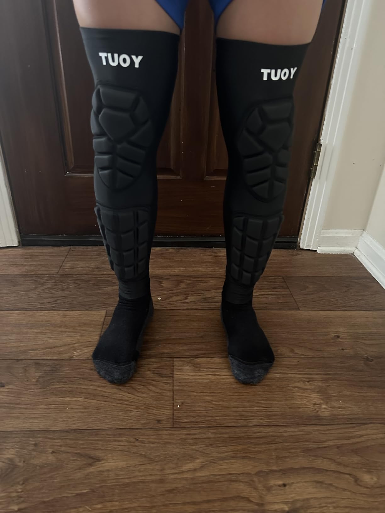 TIAXU Padded Knee & Shin Guards Calf Pads Protector Compression Leg Sleeve Knee Brace for Football Basketball Volleyball Soccer Baseball for Youth Adult (1 Pair) customer photo 2