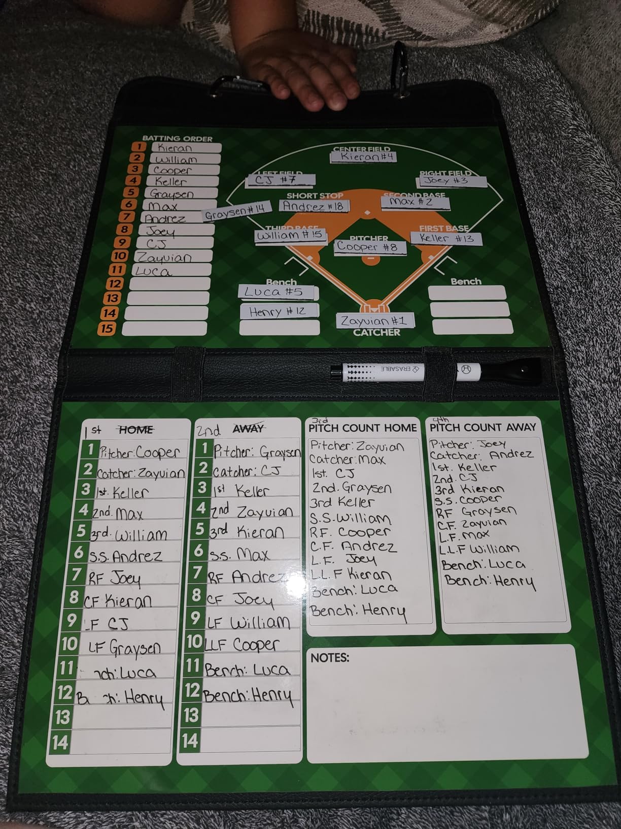 Magnetic Baseball Lineup Board, Collapsible Professional Softball & Baseball Lineup Board for Dugout, Baseball Clipboard for Coaches with 40 Magnetic Lineup Cards and High-End Markers (Leather Cover) customer photo 1