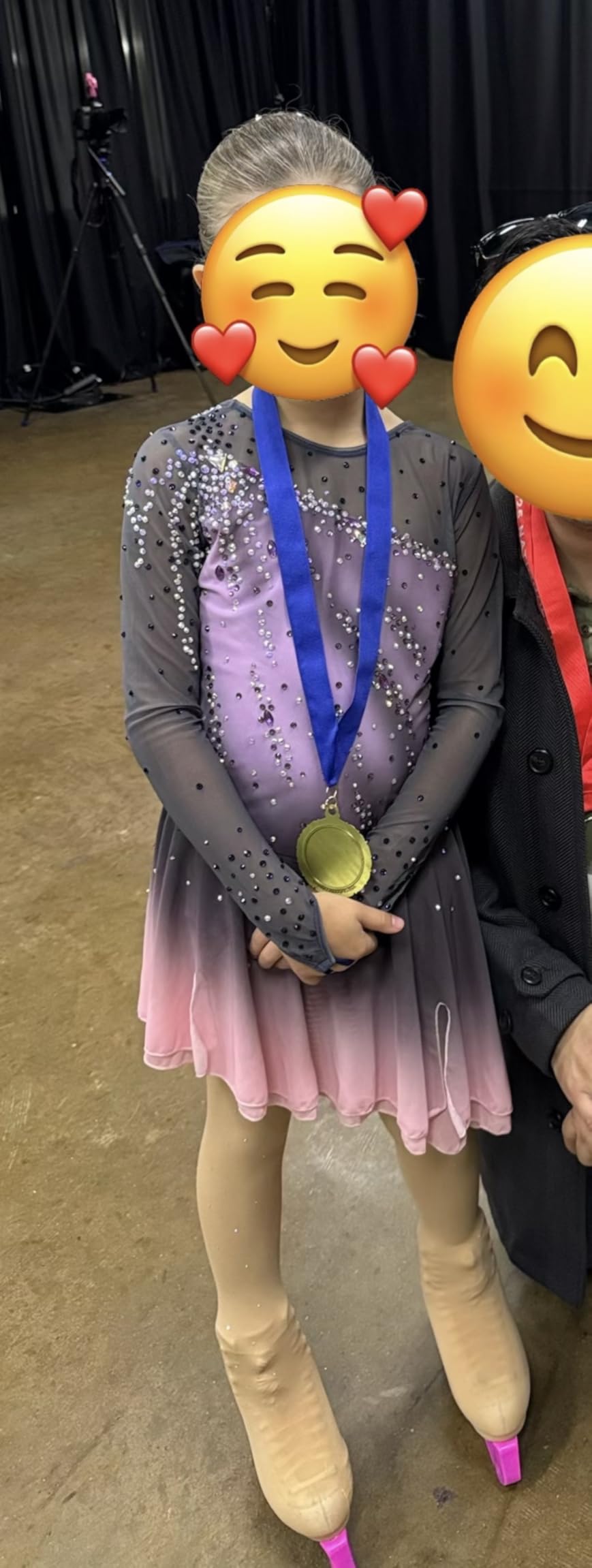 Girl's Long Sleeved Purple Gradient Figure Skating Dress Elegant Figure Skating Skirt for Performance and Practice customer photo 2