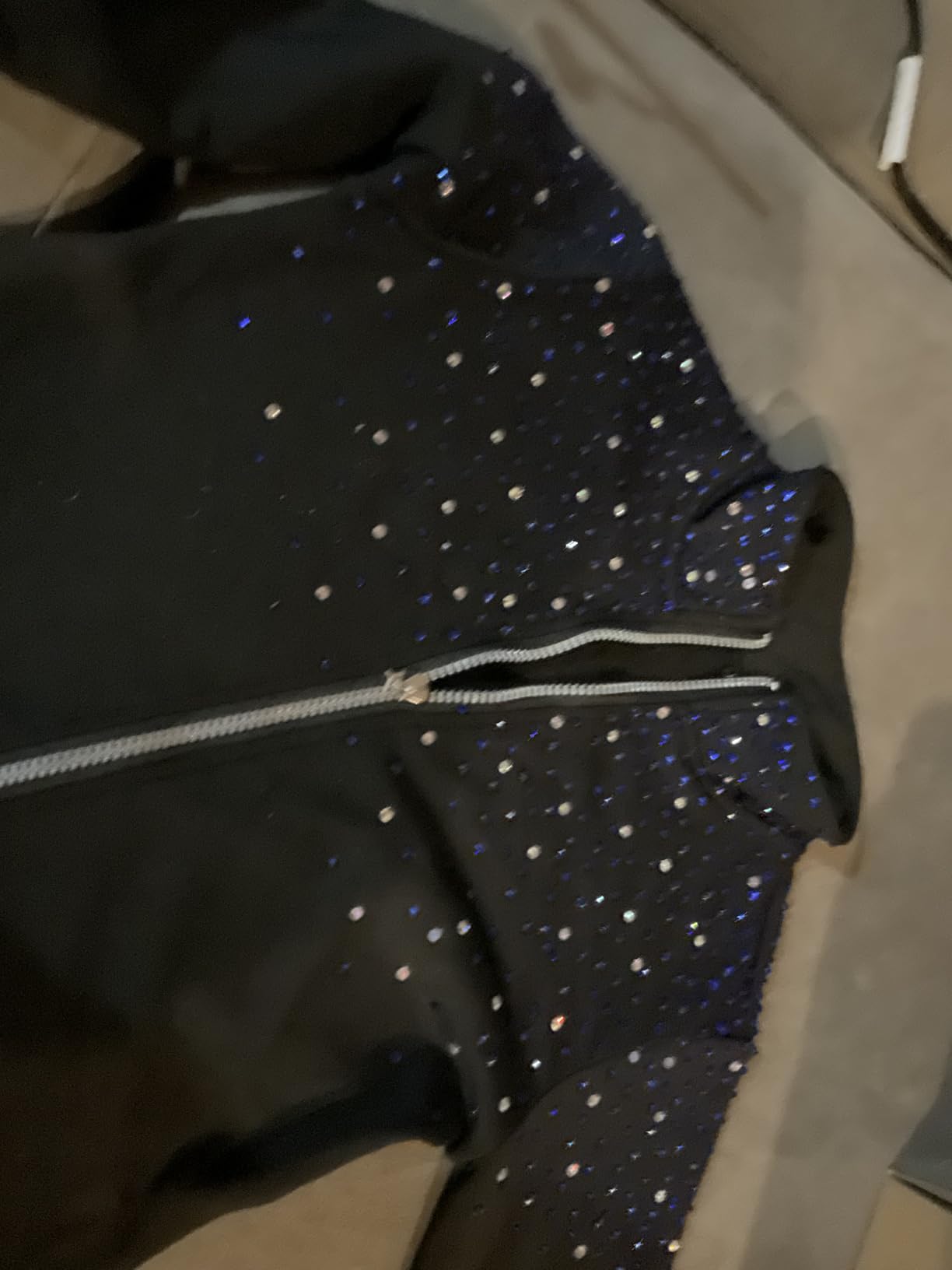 JoyCan Girl's Black Ice Skating Training Jacket with Blue Rhinestones and Plush Stylish and Warm Skating Training Clothes customer photo 1