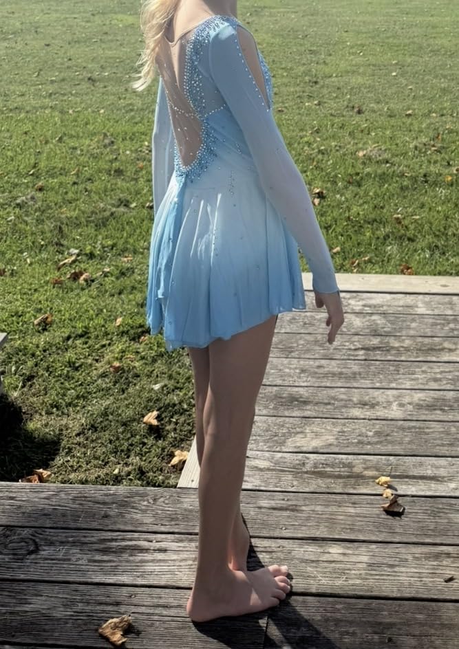 LIUHUO Elegant Blue Figure Skating Dress for Girls and Women - Competition Ice Dance Dress - Skating Clothes customer photo 2