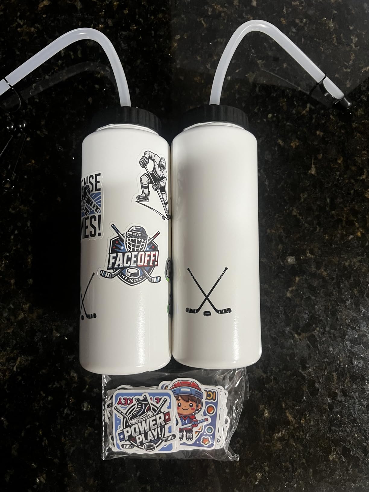 Hockey Gifts,1 Pack Hockey Water Bottle with Long Straw and 100PCS Stickers Accessories Stuff for Boys Men Player Lovers (1L,Squeeze,BPA-Free) customer photo 1