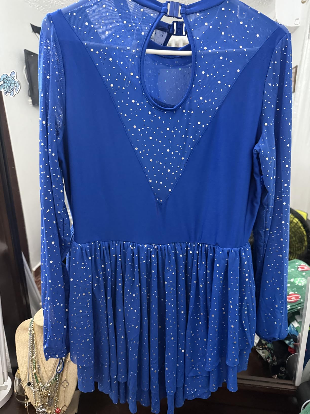 AFAVOM Sequin Figure Skating Dress for Women Long Sleeve Shiny Mesh Rhinestone Ice Skating Dress Ballet Lyrical Dancewear customer photo 2