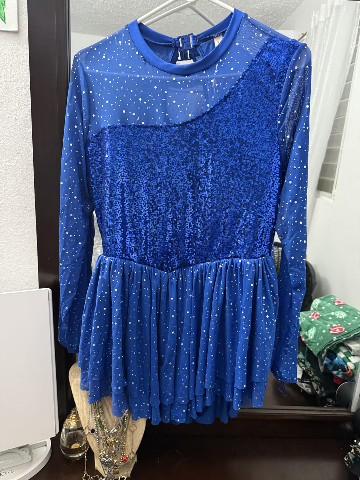 Sequin Figure Skating Dress for Women Long Sleeve Shiny Mesh Rhinestone Ice Skating Dress Ballet Lyrical Dancewear customer photo 2