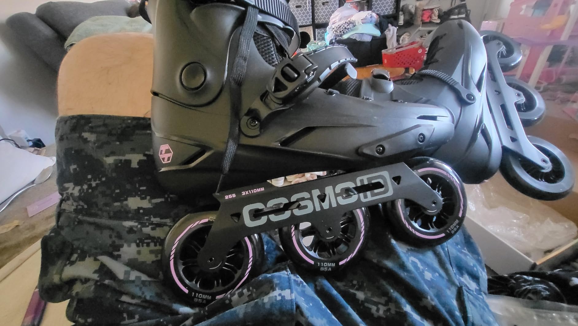 Adult Inline Skate - COSMOID High Performance Roller Skates Blades for Women & Men, 3 Wheels 110mm Metal Frame, Indoor Outdoor and Fitness Black customer photo 1