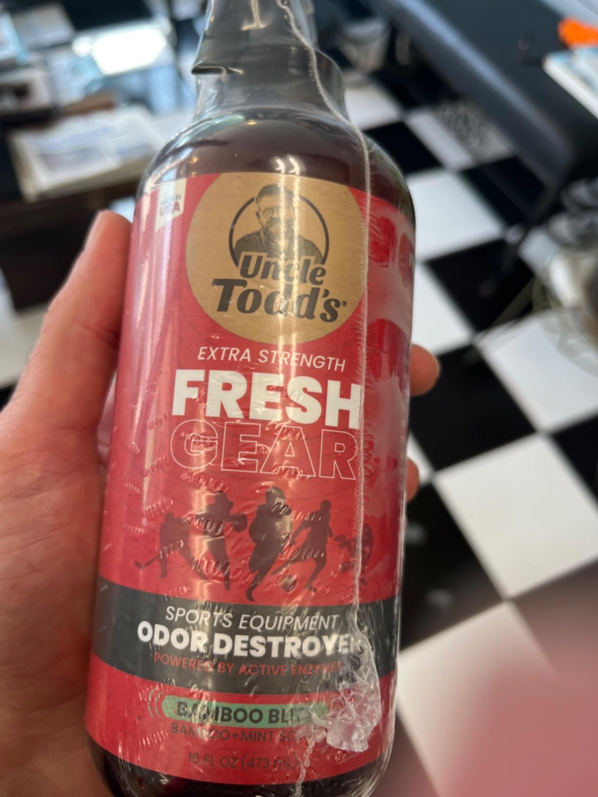 Uncle Todd's Odor Stomp Sports Equipment Odor Eliminator Spray - Extra Strength Enzyme-Powered Deodorizer for Football, Hockey, Gym Bags, and Athletic Gear - Bamboo Blitz Scent - 16 oz customer photo 2