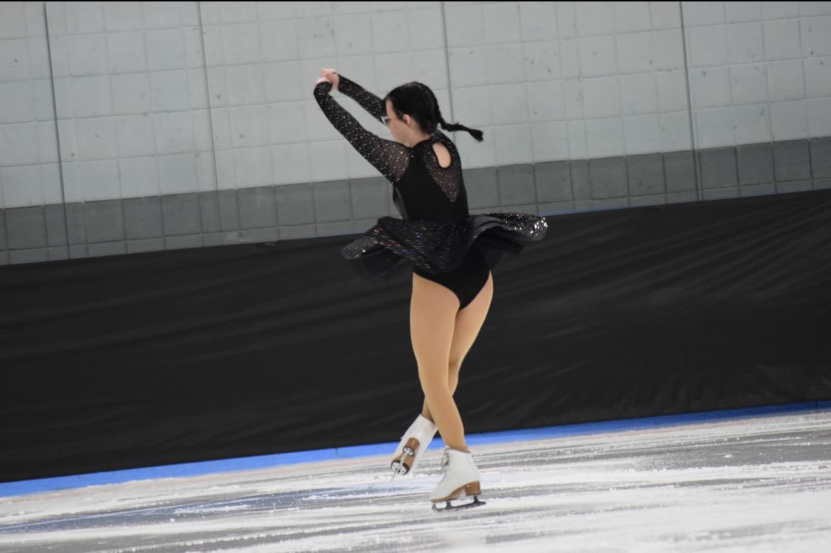 Figure Skating Dress for Women Butterfly Sequin Mesh Sleeve Adult Ice Skater Outfits Rhythmic Gymnastics Chiffon Dress customer photo 2