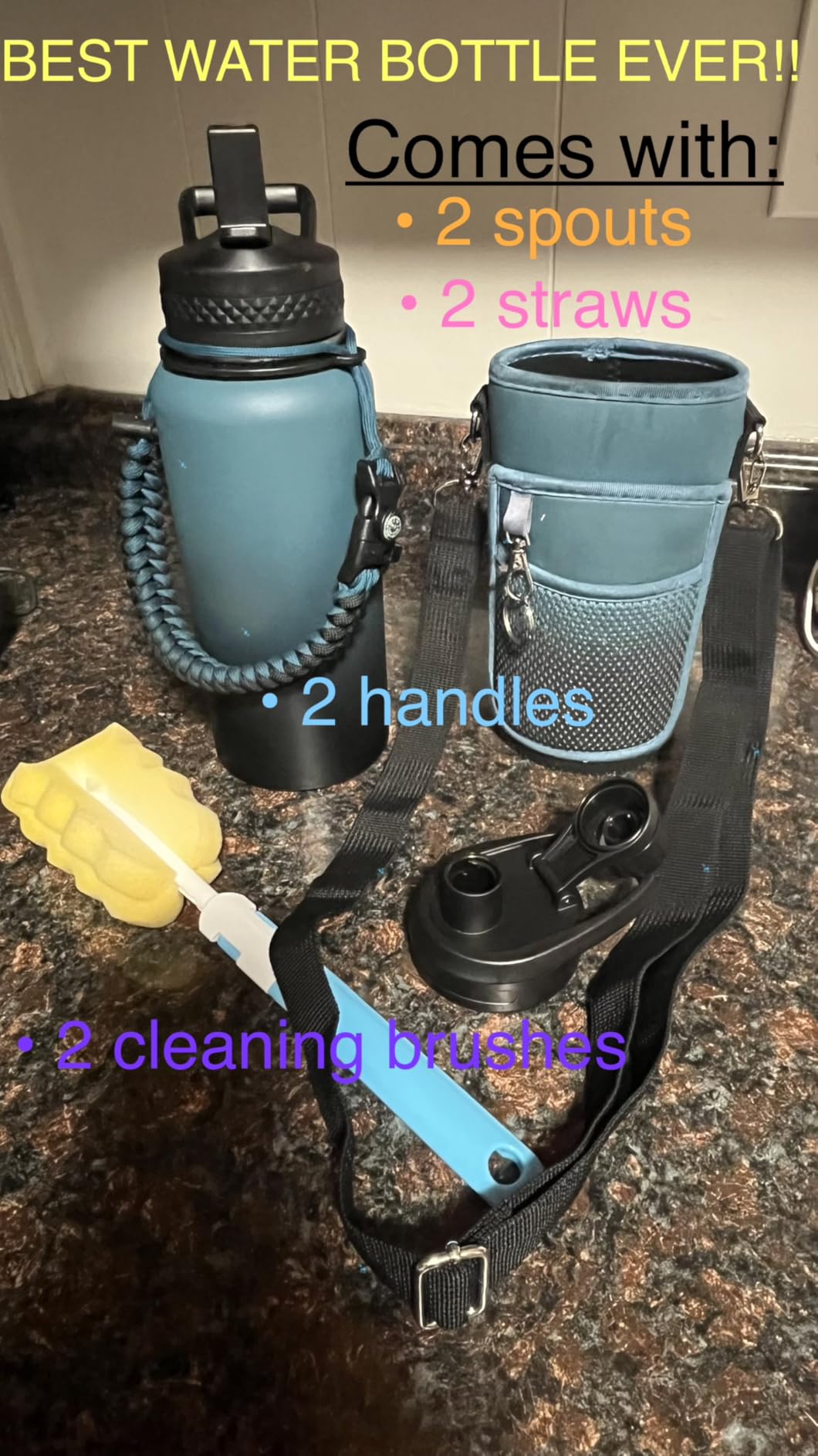 DYSANKY Insulated Water Bottle | Thickened Stainless Steel Vacuum Metal | Portable Sports Half Gallon Large Water Jug for Gym and Hiking with Straw, Carrier Bag, Handle Strap | BPA-Free 64 oz customer photo 2