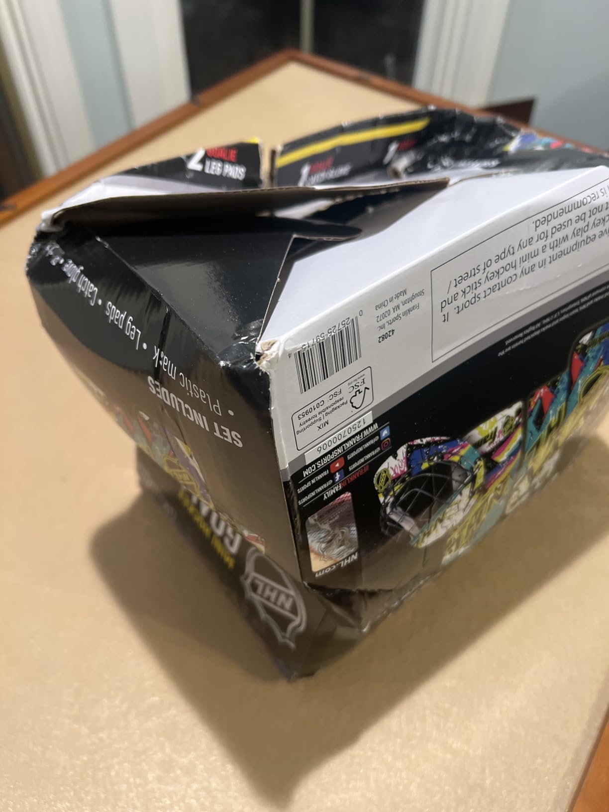 Franklin Sports NHL Youth Knee Hockey Goalie Pads + Helmet Set - Kids Knee + Mini Hockey Goalie Gear + Equipment - (2) Leg Pads, Catch Glove, Blocker + Mask Included - Graffiti customer photo 2