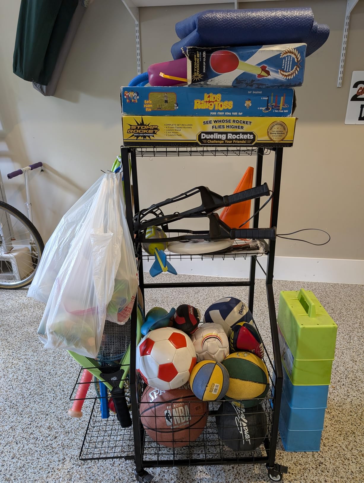 Sports Equipment Garage Organizer, Garage Ball Storage Rack for Sports with Wheels-Upgraded 3 Layers Sports Organizer Rack Outdoor Basketball Racks for Balls with Holder and Hooks customer photo 2