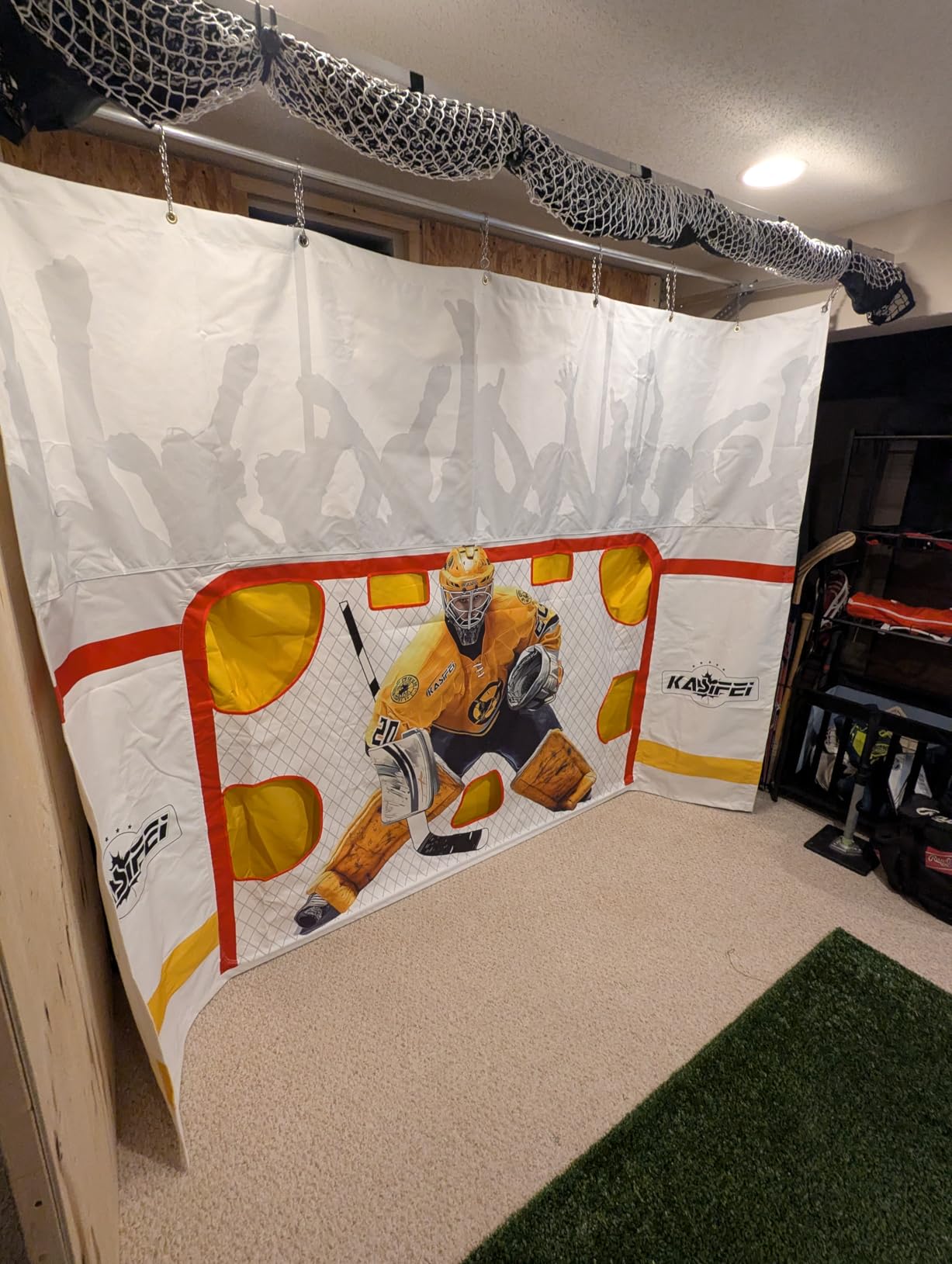 kasifei 7' x 10' Heavy Duty Hockey Shooting Tarp - Built-in Shooter Tutor - Garage & Wall Protection customer photo 2