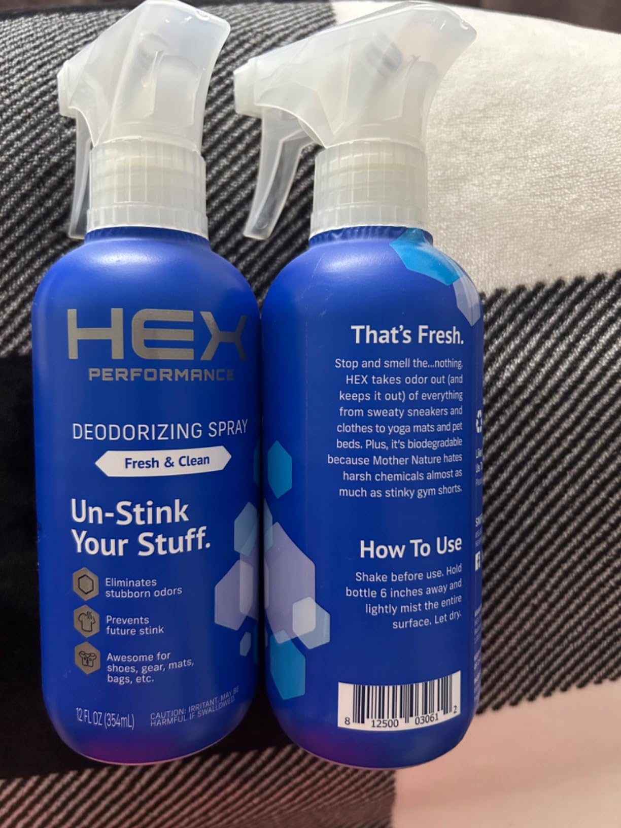 HEX Performance Deodorizing Spray, Unscented, 44oz (Pack of 2) - Awesome for Shoes, Gear, Activewear & Fabrics, Yoga Mats & Gym Equipment, Carpet, Pets, Odor Eliminator & Fabric Refresher Spray customer photo 1