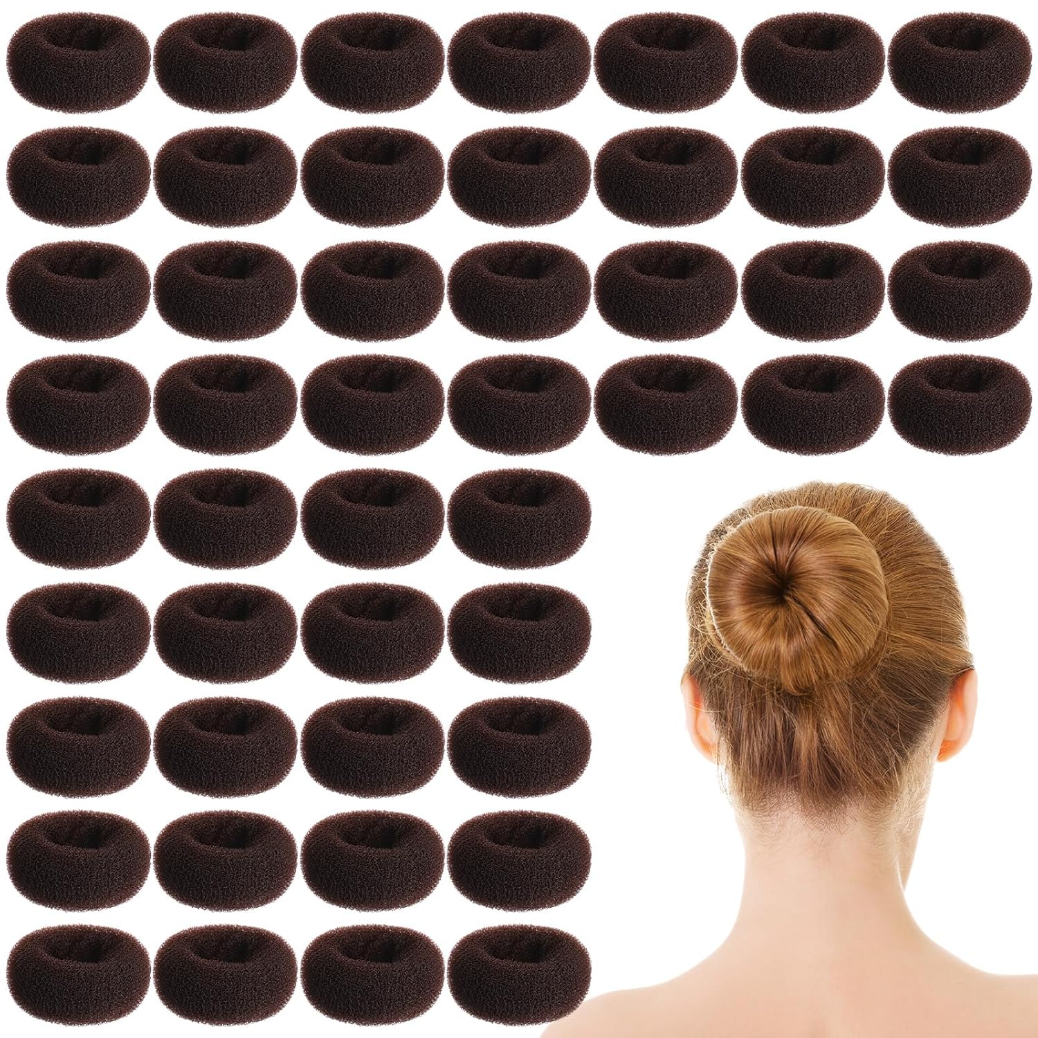 XunYee 48 Pcs Hair Donut Maker, Brown Large Hair Bun Rings for Ballet Style, Bulk Doughnut Shaper for Women and Girls(3 Inch) customer photo 1