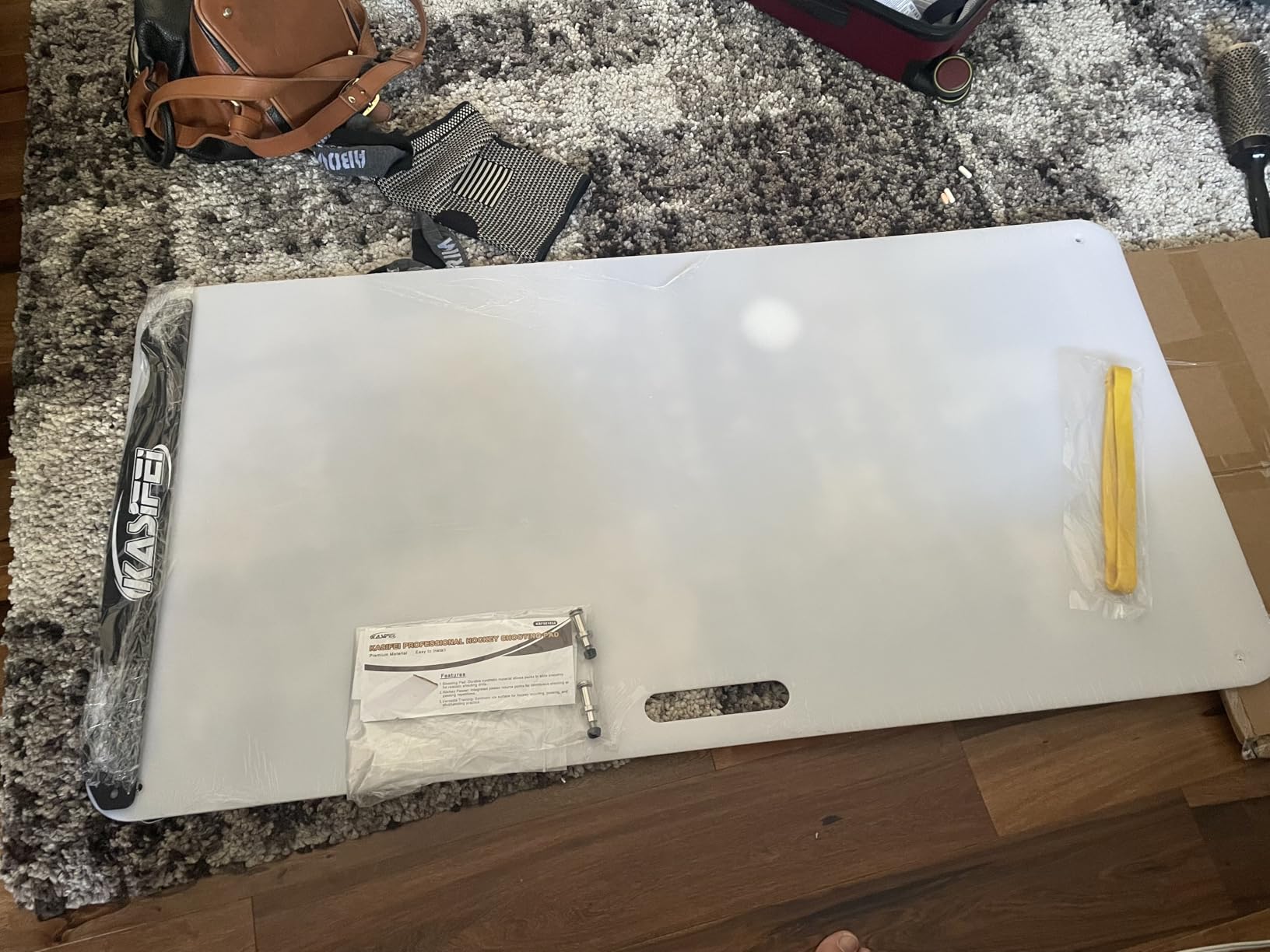 kasifei - Hockey Shooting Pad with Rebounder, 48'' x 24'' Professional Hockey Training Equipment for Shooting, Synthetic Ice for Hockey Passing and Stickhandling customer photo 2