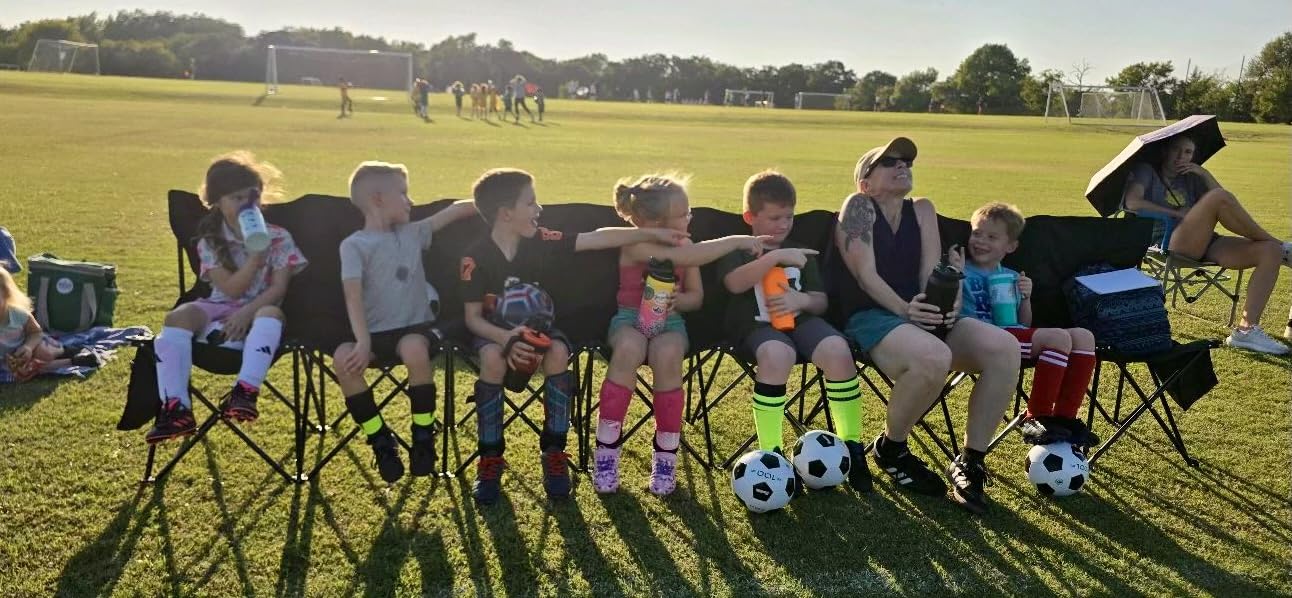 G GOOD GAIN Portable Soccer Bench with Canopy - Team Bench Soccer 6 Seats with Bag, Sideline Folding Bench, Folded Chair Seating 6 for Football Camp Outdoor Sport Events, Team Chairs for Adults, Black customer photo 1