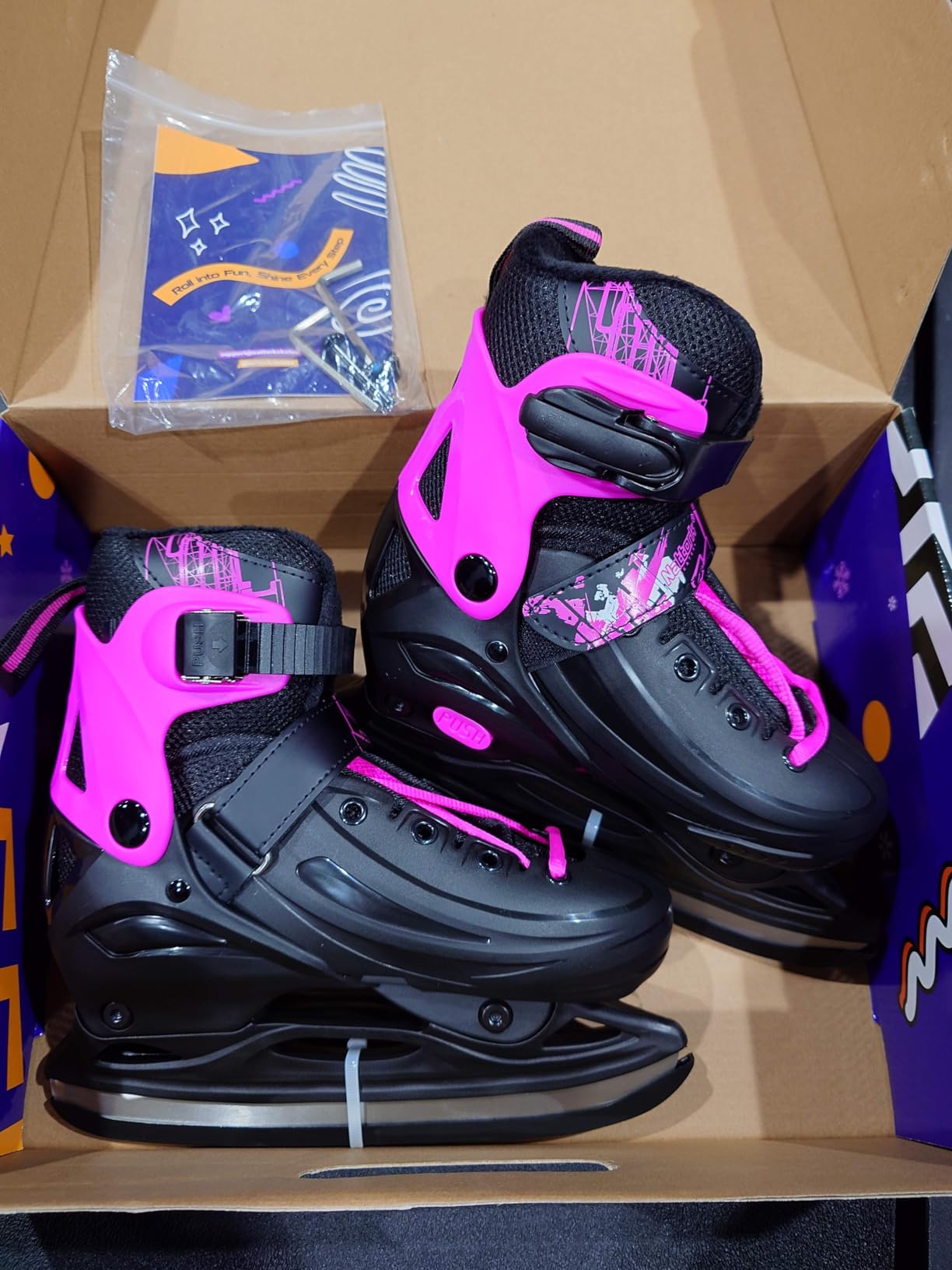 Nattork Ice Skates 4 Sizes Adjustable for Kids Boys Girls, Fun Beginner Ice Skating for Outdoor, Soft and Comfortable Hard Protection for Children Youths Teen customer photo 1