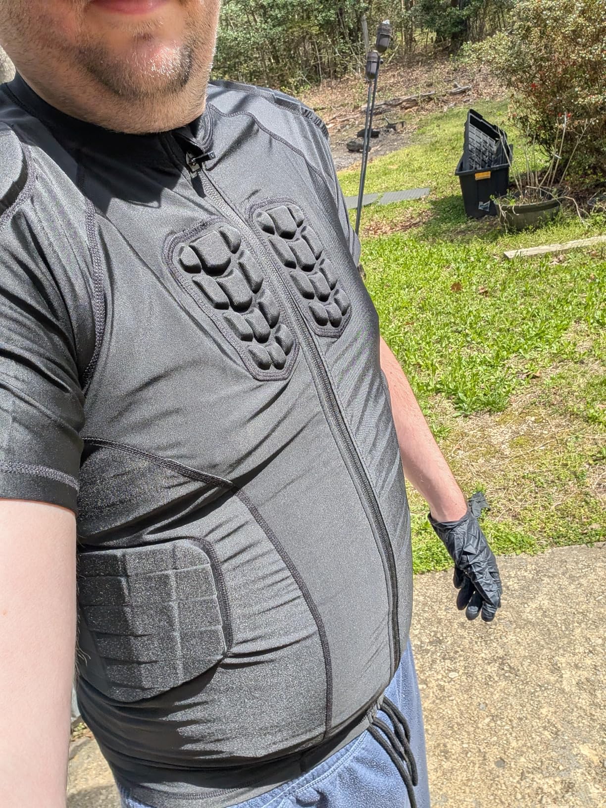 Men Padded Football Shirt Rib Chest Shoulder Protector Heart Guard Padded Compression Shirt 6-Pads Protective Gear for Baseball,Basketball customer photo 1