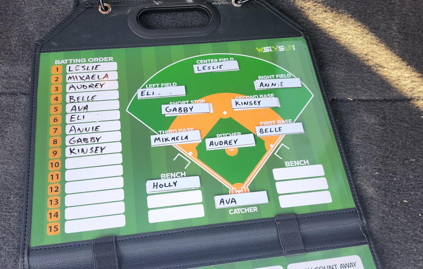 Magnetic Baseball Lineup Board for Dugout | Professional Baseball/Softball Clipboard for Coaches, Foldable | Leather Cover | Carry Handle | Detachable Scoreboard | 30 Lineup Cards customer photo 2