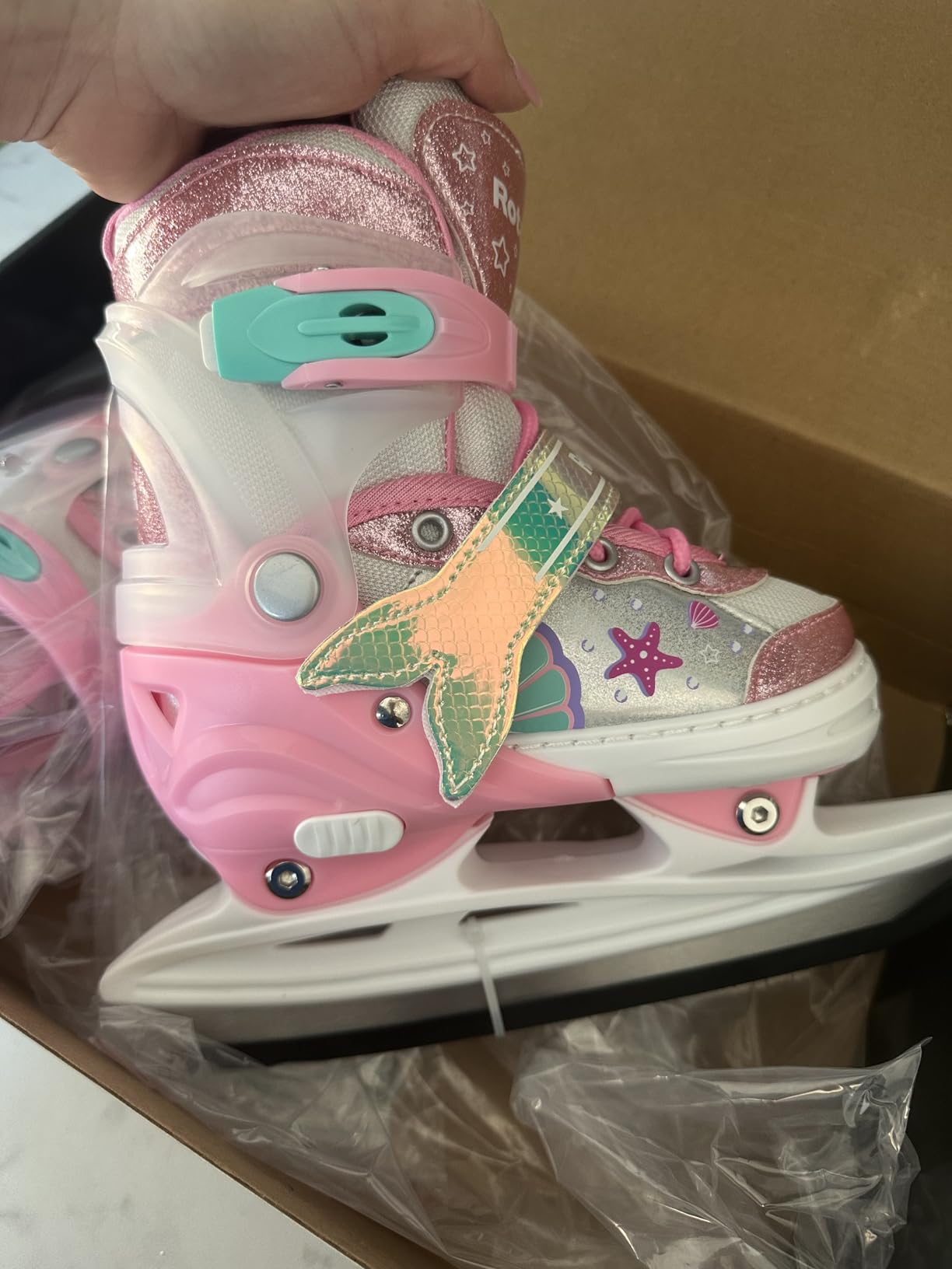 Mermaid Tail Girls Ice Skates, Adjustable Ice Skates for Kids Youth Ages 3-12, Toddler Ice Hockey Skates for Beginners, Warm Ice Skating Shoes for Outdoor and Rink customer photo 2