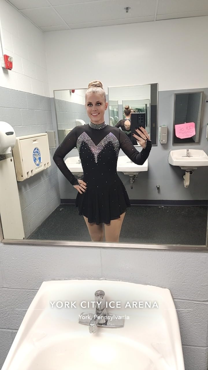 Blue Ice Figure Skating Dress for Girls Women Backless Long-Sleeved Beaded Dresses customer photo 2