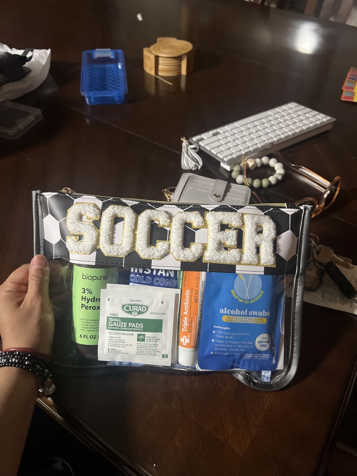 Hockey Gifts Makeup Bag with Chenille Letter Patch, Clear Cosmetic Pouch PVC Organizer Purse, Waterproof Travel Bag, Portable Toiletry Storage Bag for Her Friends customer photo 1