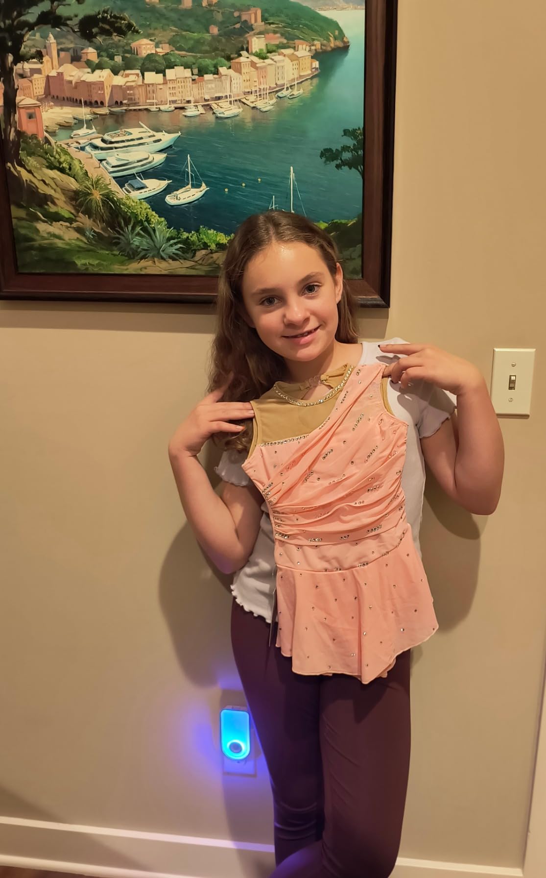 Women Figure Skating Dress Competition Costume Rhythmic Shiny Rhinestones Cracked Ice Skating Leotard Dress customer photo 1