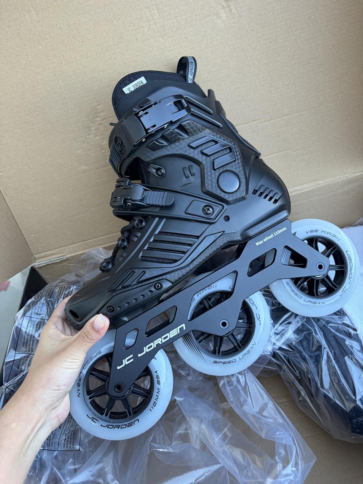 Inline Skates for Women Men, 3 Wheels 110mm Roller Skates Blades with Durable Outer Shell, Outdoor Professional Fitness Speed Racing Skates with Metal Frame for Adults Unisex customer photo 1
