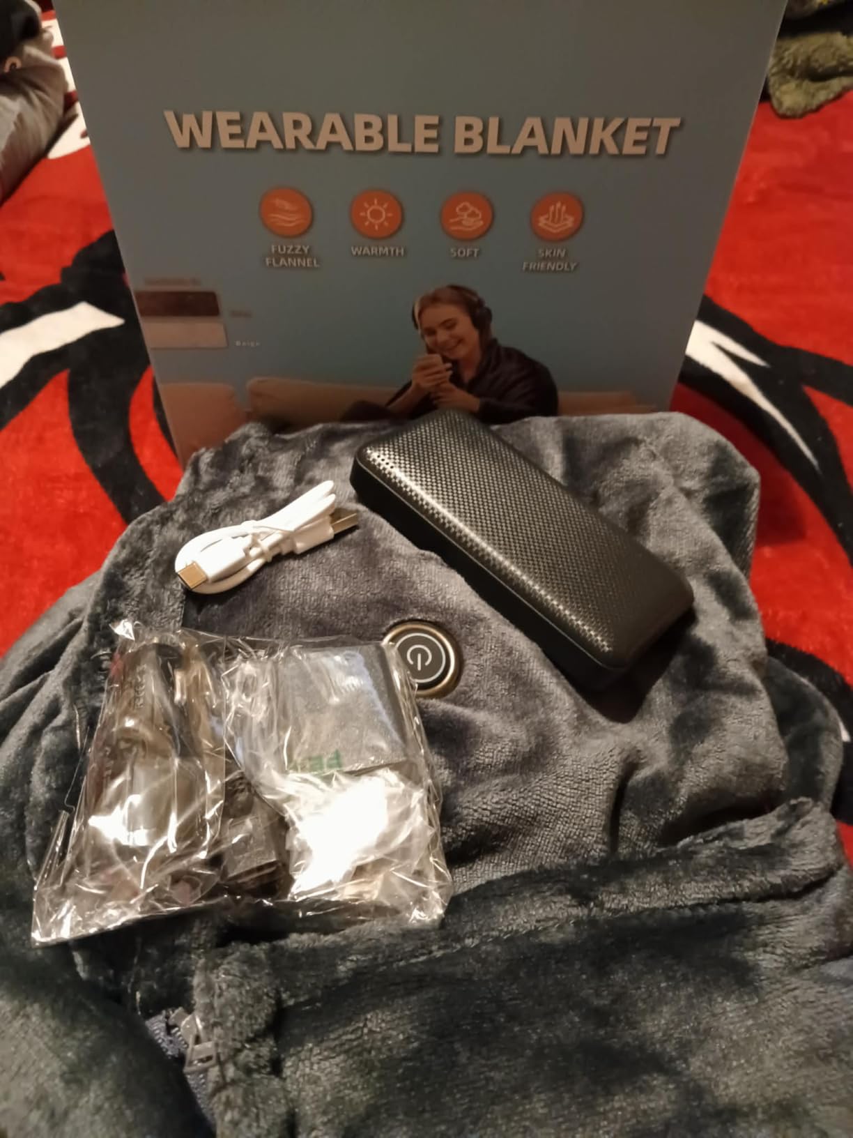 Cordless Heated Blanket Battery Powered; USB Wearable Portable Heated Throw Blanket with Hood, 20000 mAh Battery, 9 Heating Zone, 3-Level customer photo 2