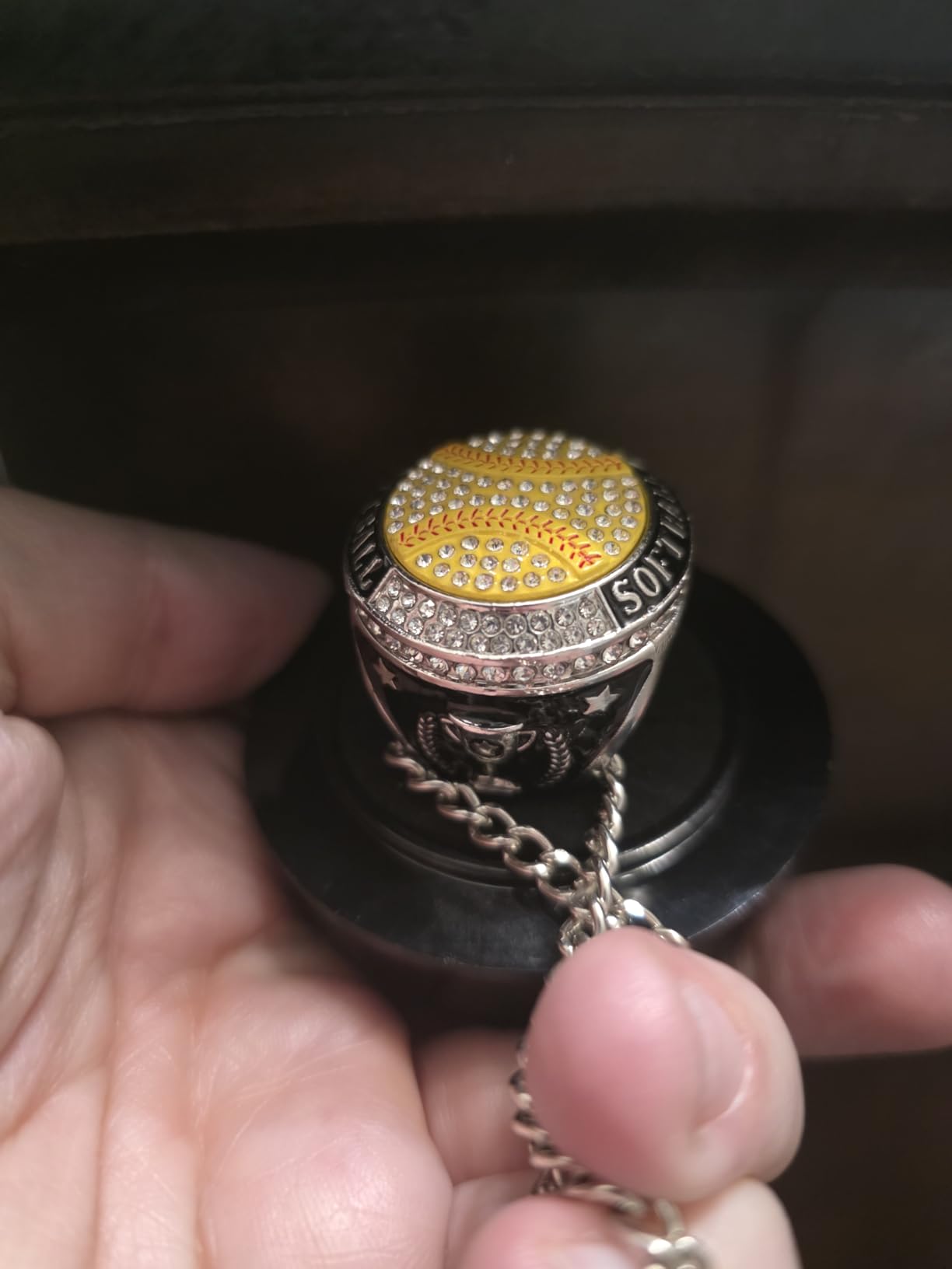 Highergo 10 Pcs Basketball Softball Baseball MVP Dancer Champion Trophy Ring with Display Stand Star Football Soccer Volleyball Golf Cheerleading Bowling Track Field customer photo 2