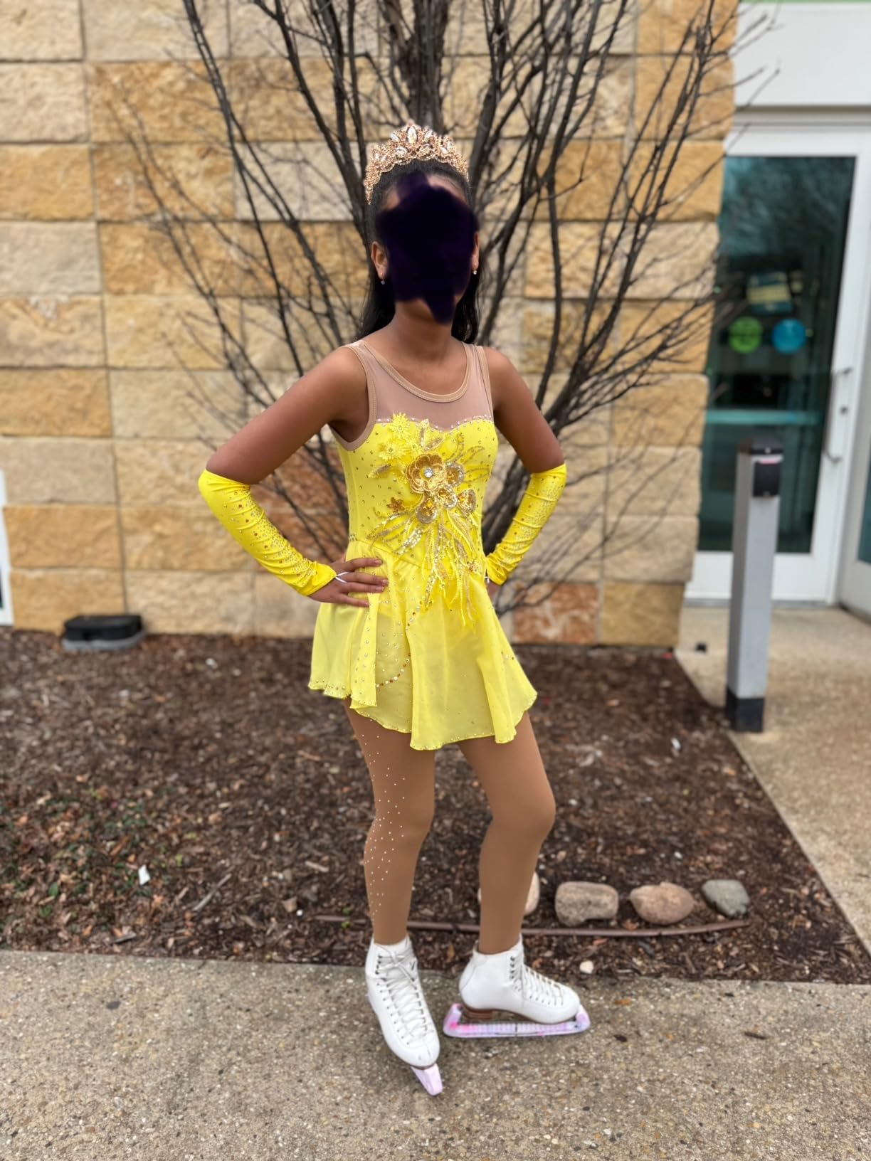 Ice Figure Skating Dress for Girls Sparkly Sequins Sheer Mesh Chiffon Ballet Dance Leotard Dress Ballerina Outfits customer photo 3