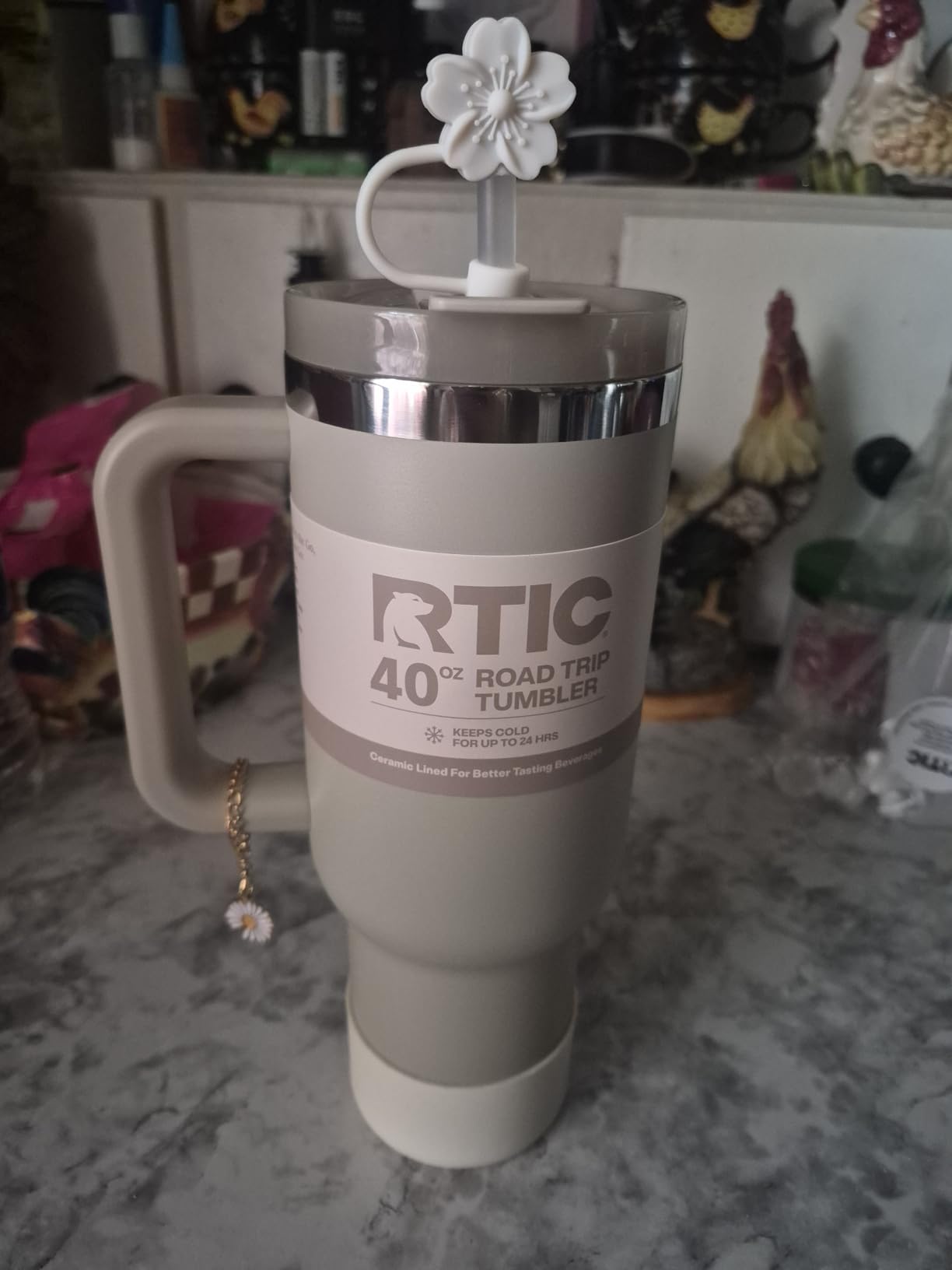 RTIC 40 oz Road Trip Tumbler Double-Walled Ceramic Lined Insulated Stainless Steel Portable Travel Coffee Mug Cup with Lid, Handle and Straw, Cobalt customer photo 2