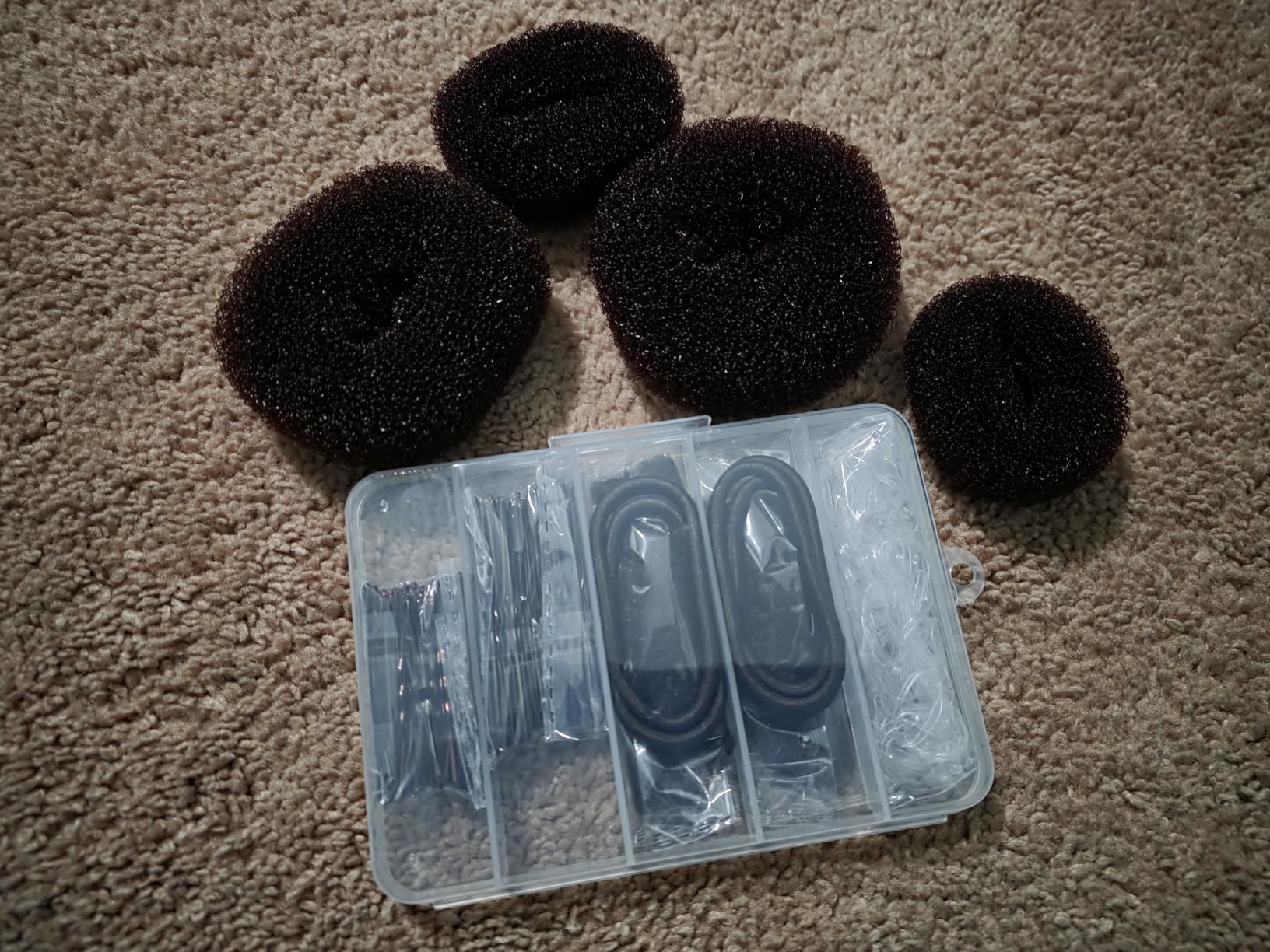 YGDZ 200 PCS Hair Bun Maker Set, 4 Pcs Hair Donuts, 10 Pcs Brown Hair Nets for Buns, 80 Pcs Bobby Pins for Women, Girls, Elastic Ties, Dance Hair Accessories, Ballet Bun Kit, Brown customer photo 2