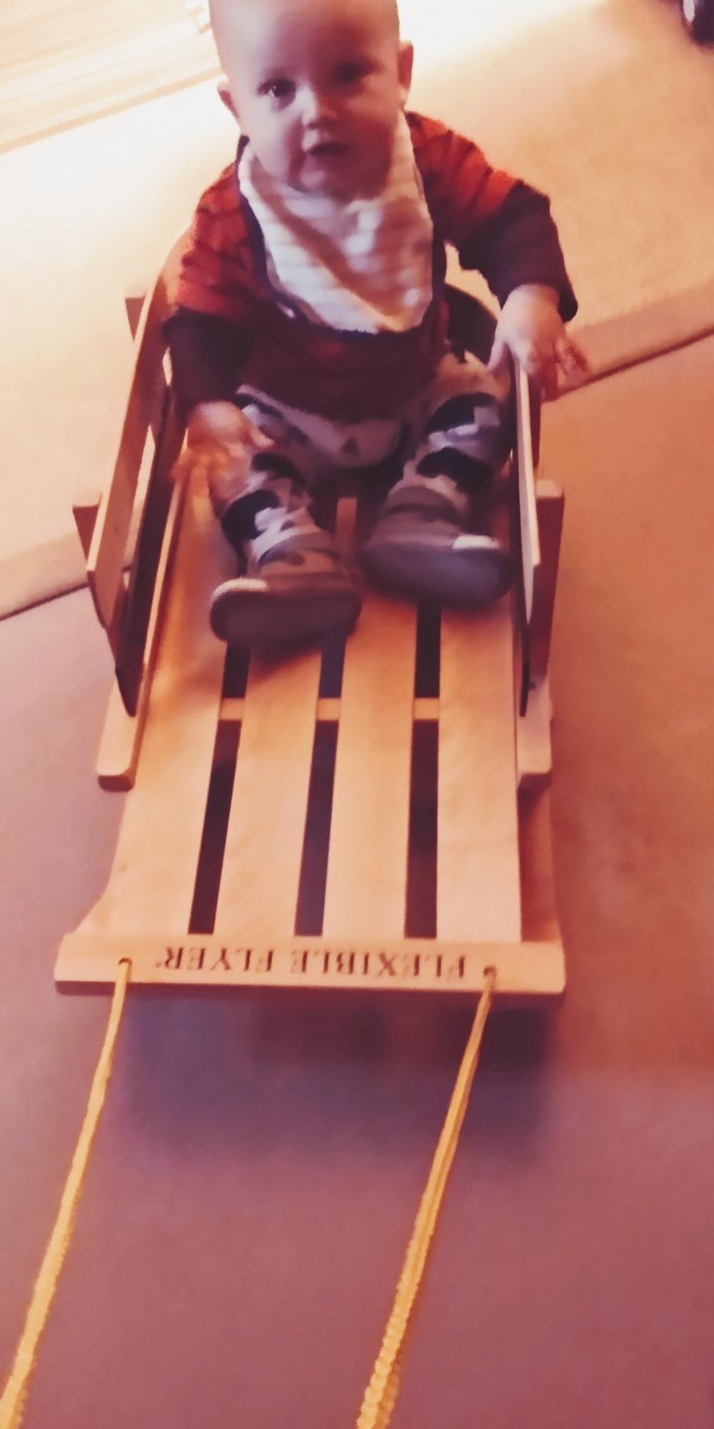 Flexible Flyer Baby Snow Sled and Toddler Toboggan - Classic Wooden Pull Sleigh for Kids 18 Months to 4 Years, High Backrest, Pull Ropes Included, Fully Assembled customer photo 1