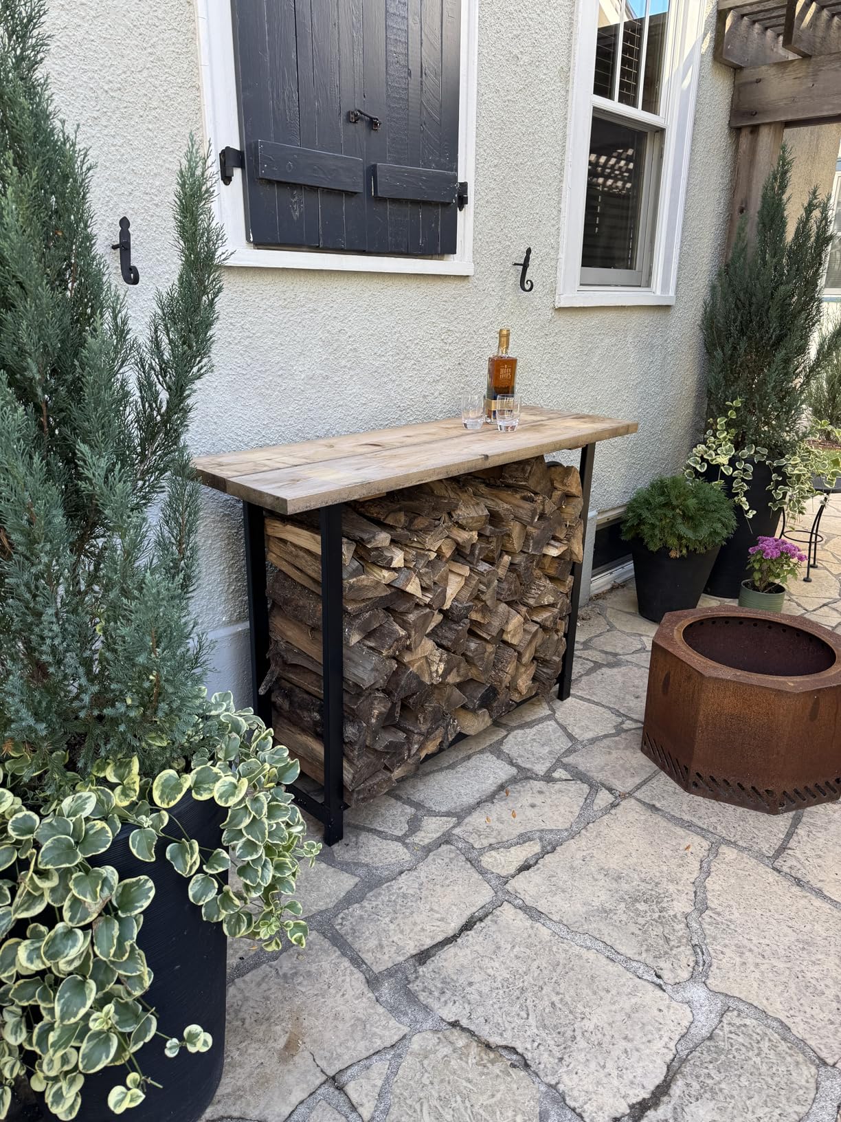 Woodhaven Black 4 Foot - Heavy Duty Made In USA Firewood Storage Log Rack With Seasoning Cover Combo Set customer photo 2