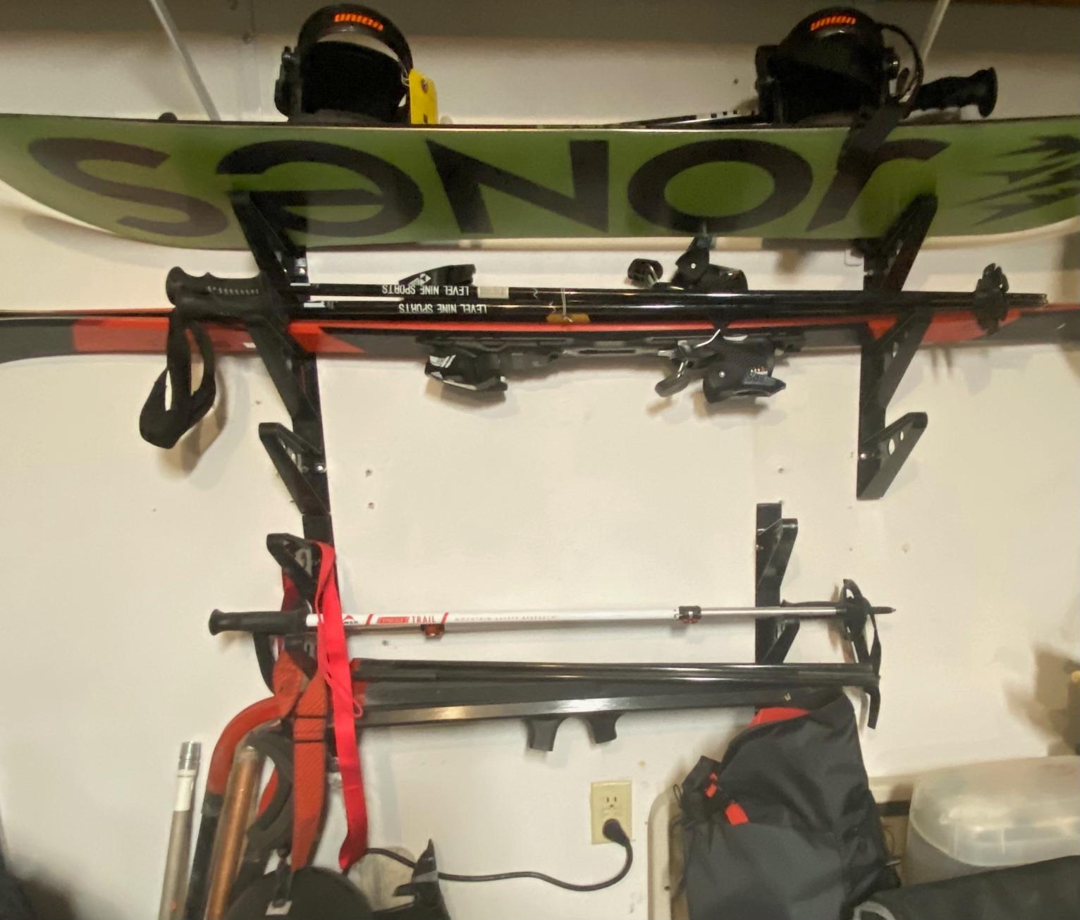 StoreYourBoard Ski Rack - Heavy-Duty Horizontal Ski Wall Mount & Snowboard Wall Mount for Garage Wall Shelving - Snowboards & Gear, Multi-Sport Skateboard Organizer - Skiing Accessories - Holds 3 Pair customer photo 2