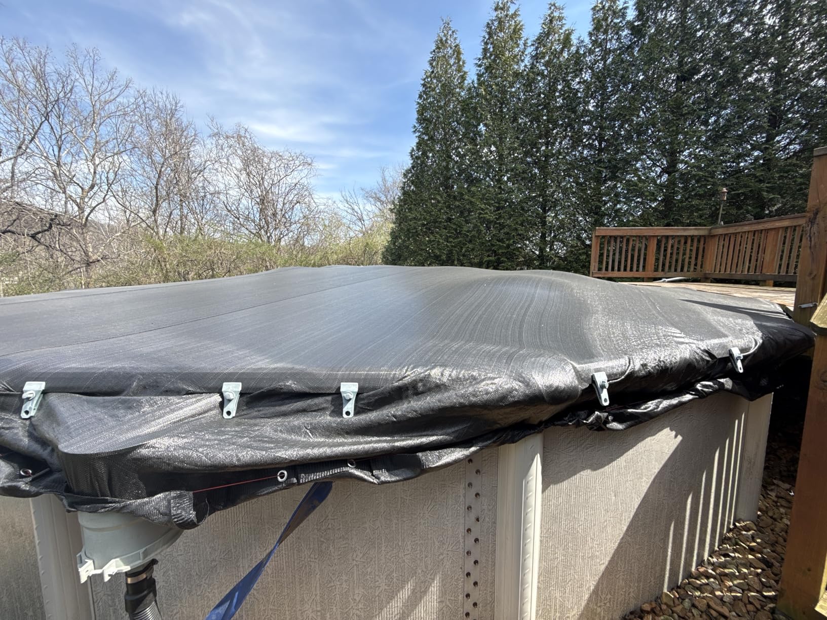 Blue Wave Rugged Mesh 12 ft 8-Year Above Ground Pool Cover for Winter - Fine Mesh Debris Barrier - 4 ft Overlap, Reinforced Grommets, Vinyl-Coated Cable, Metal Winch - Black Finish customer photo 1