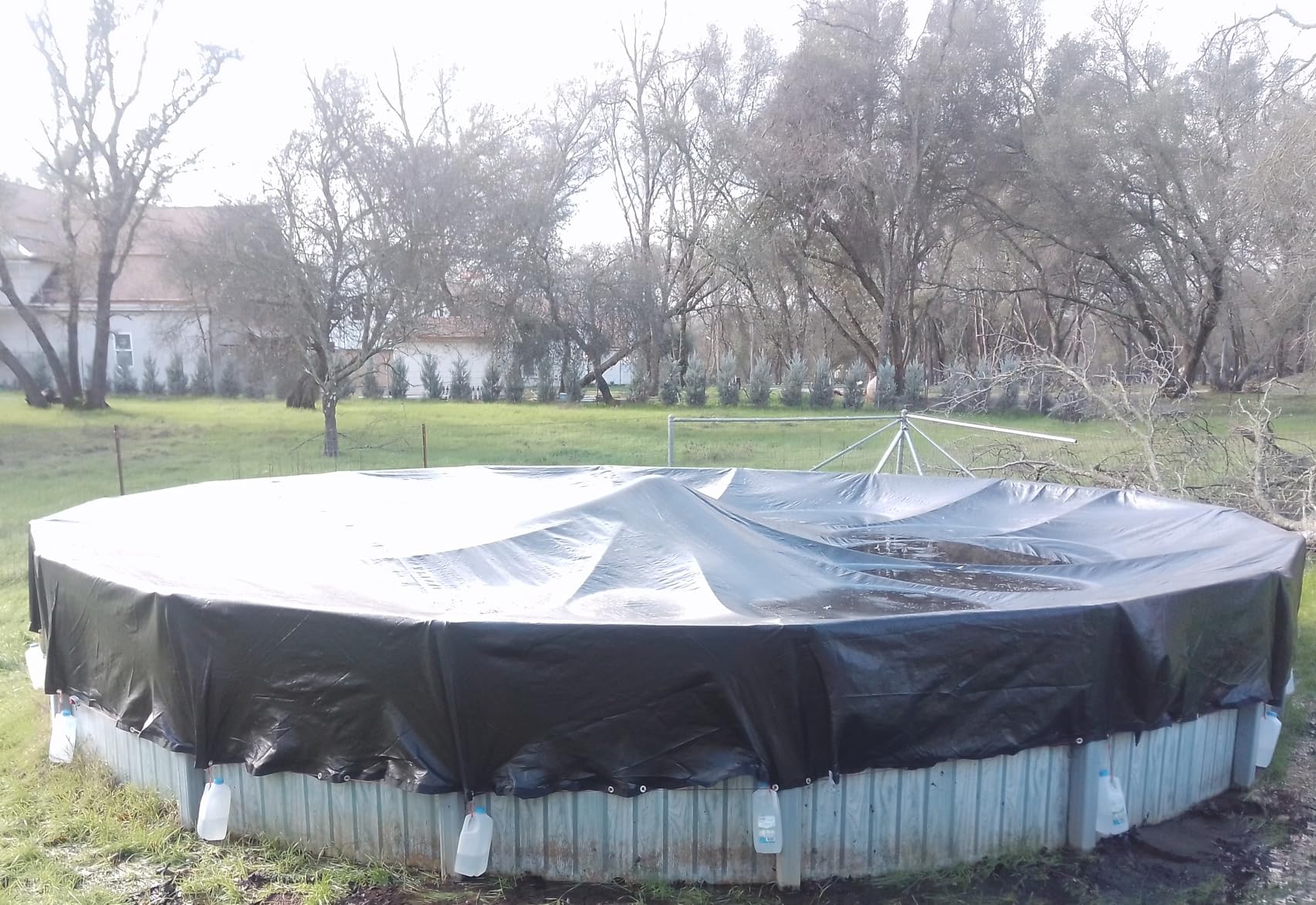 Blue Wave Rugged Mesh 12 ft 8-Year Above Ground Pool Cover for Winter - Fine Mesh Debris Barrier - 4 ft Overlap, Reinforced Grommets, Vinyl-Coated Cable, Metal Winch - Black Finish customer photo 2