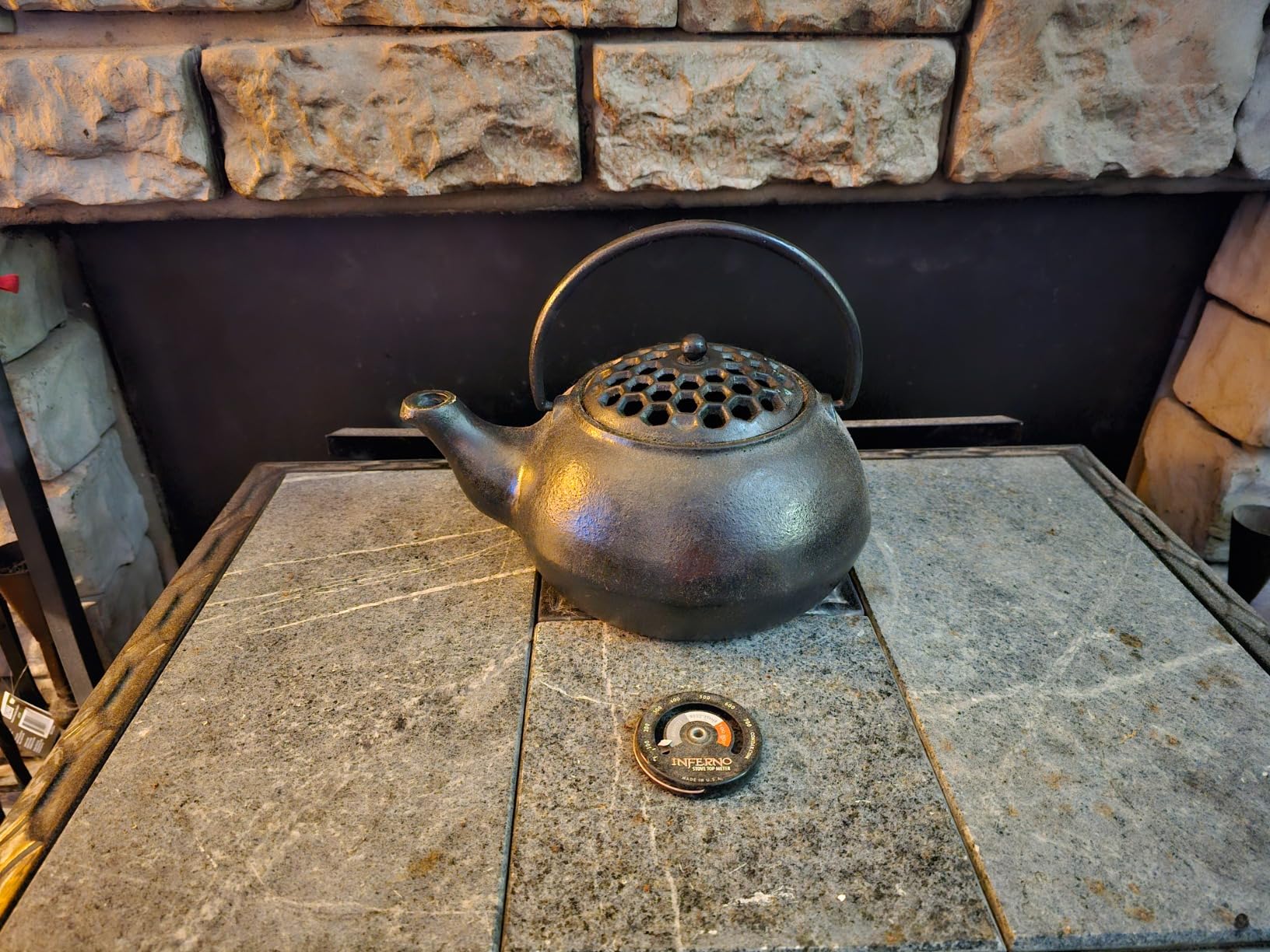 Plow & Hearth Honeycomb Wood Stove Steamer Kettle | Cast Iron Fireplace Humidifier | Matte Black | Rust Resistant | Decorative Functional Alternative to Electric Humidifiers | 3 QT Capacity customer photo 1
