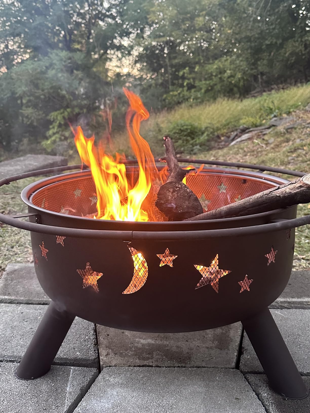 Sunnydaze Cosmic 30-Inch Patio Fire Pit for Outside - Outdoor Wood-Burning Fire Pit with Grill Grate, Spark Screen, and Fireplace Poker - Bronze customer photo 2