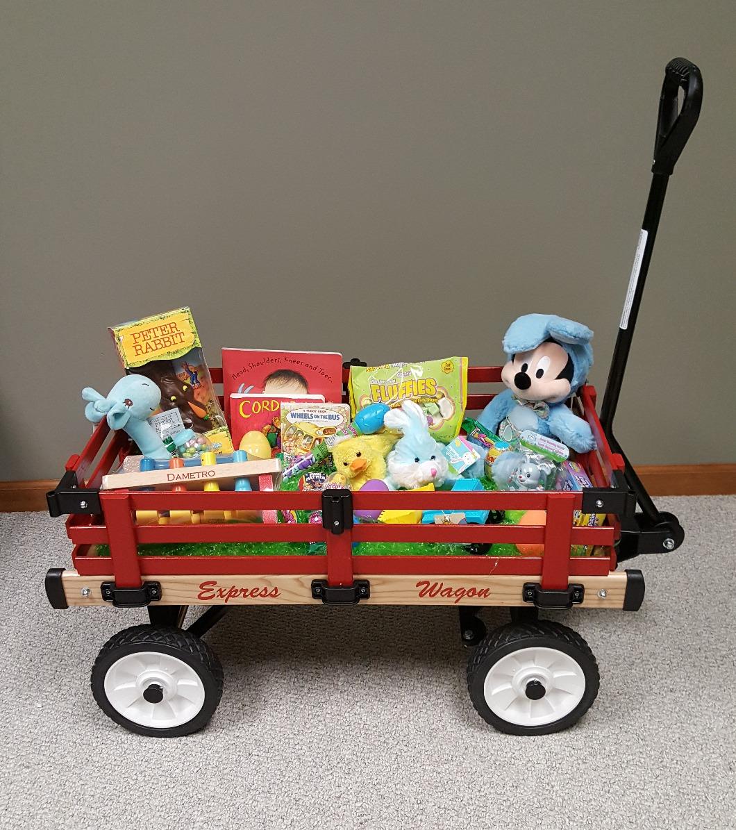 Millside Convertible Wood Wagon Cart with 4 Flat-Free Tires and Sleigh Runners for Outdoor Hauling Through Snow, Red, 16