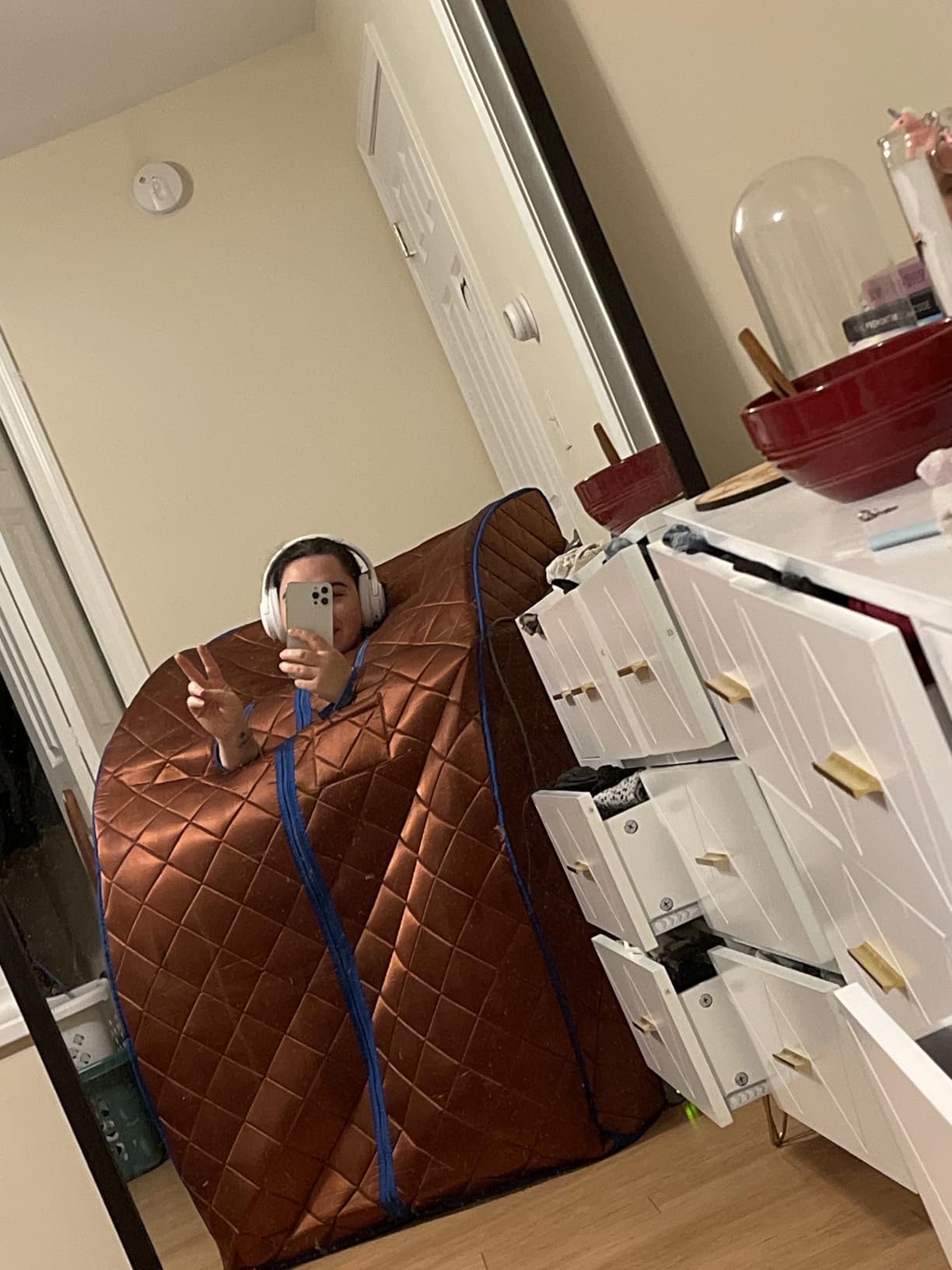 Infrared Sauna, Low EMF Negative Ion Portable Indoor Sauna with Chair and Heated Footpad, Copper, Large customer photo 2