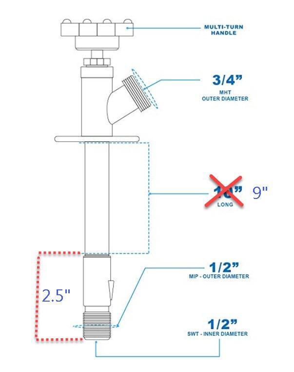 Midline Valve 12 Inch Frost-Free Sillcock, Chrome-Plated Brass Body - 1/2