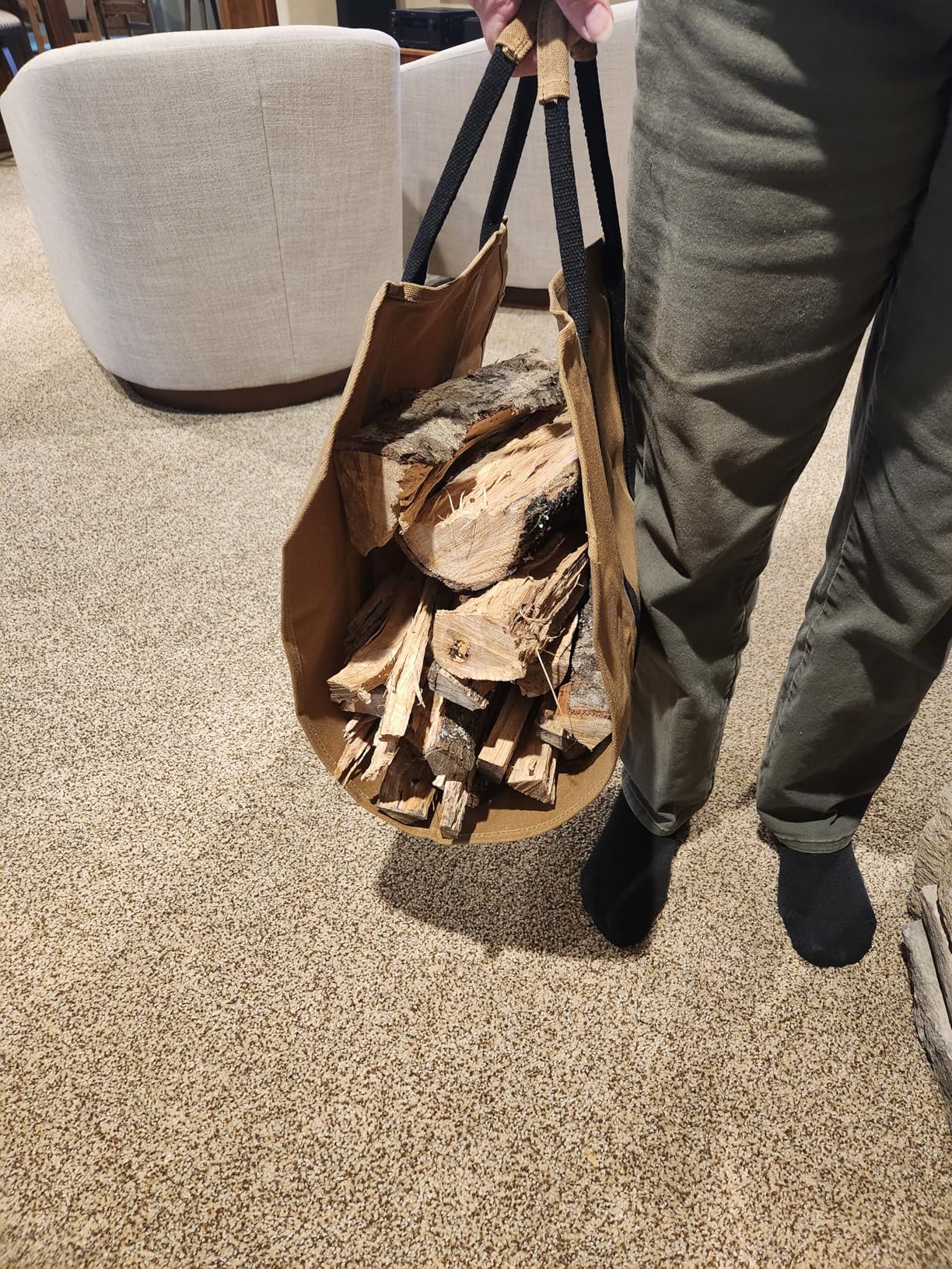 Readywares Waxed Canvas Firewood Carrier, Heavy Duty Log Carrier for Firewood, Wood Carrier for Firewood, Firewood Bag, Great Gift for Cabin, Firewood Carrier with Handles, Classic Durable Design Tan customer photo 2