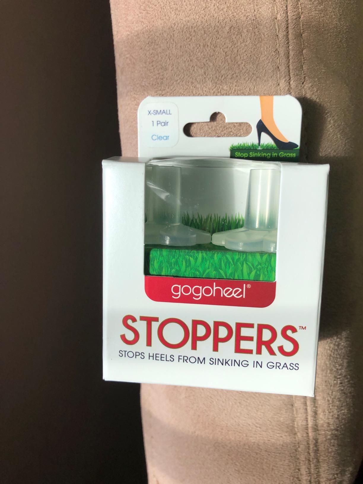 GoGoHeel STOPPERS Heel Protectors - Clear Heel Covers for High Heels, Stop Sinking on Grass - Made in USA customer photo 2