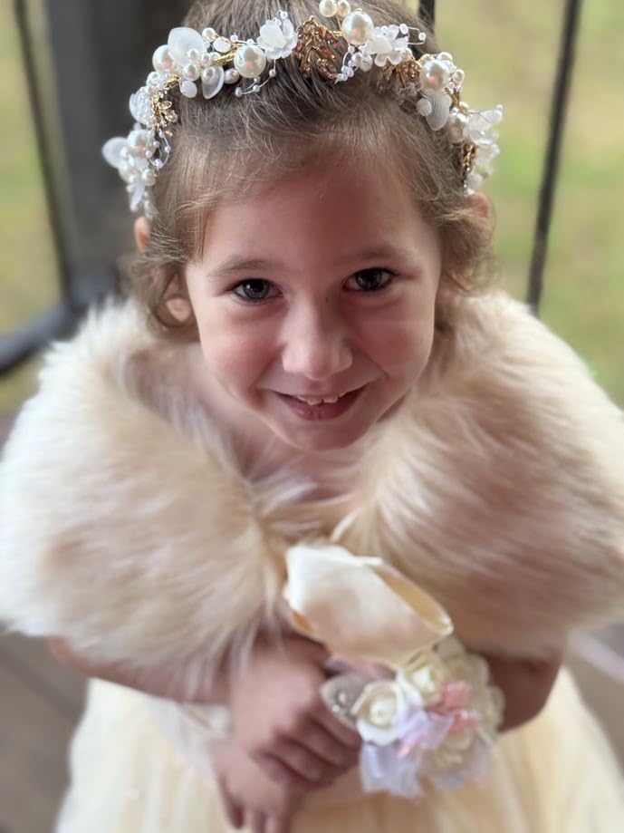FakeFace Flower Girls Wrap Shawl Wedding Bridesmaid Tippet Stole Christmas Party Dress Costume Shrug Capelet customer photo 2